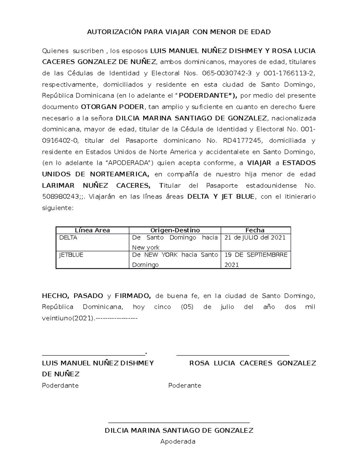 AutorizacióN PARA Viajar CON Menor DE EDAD ( Larimar ) - AUTORIZACIÓN ...