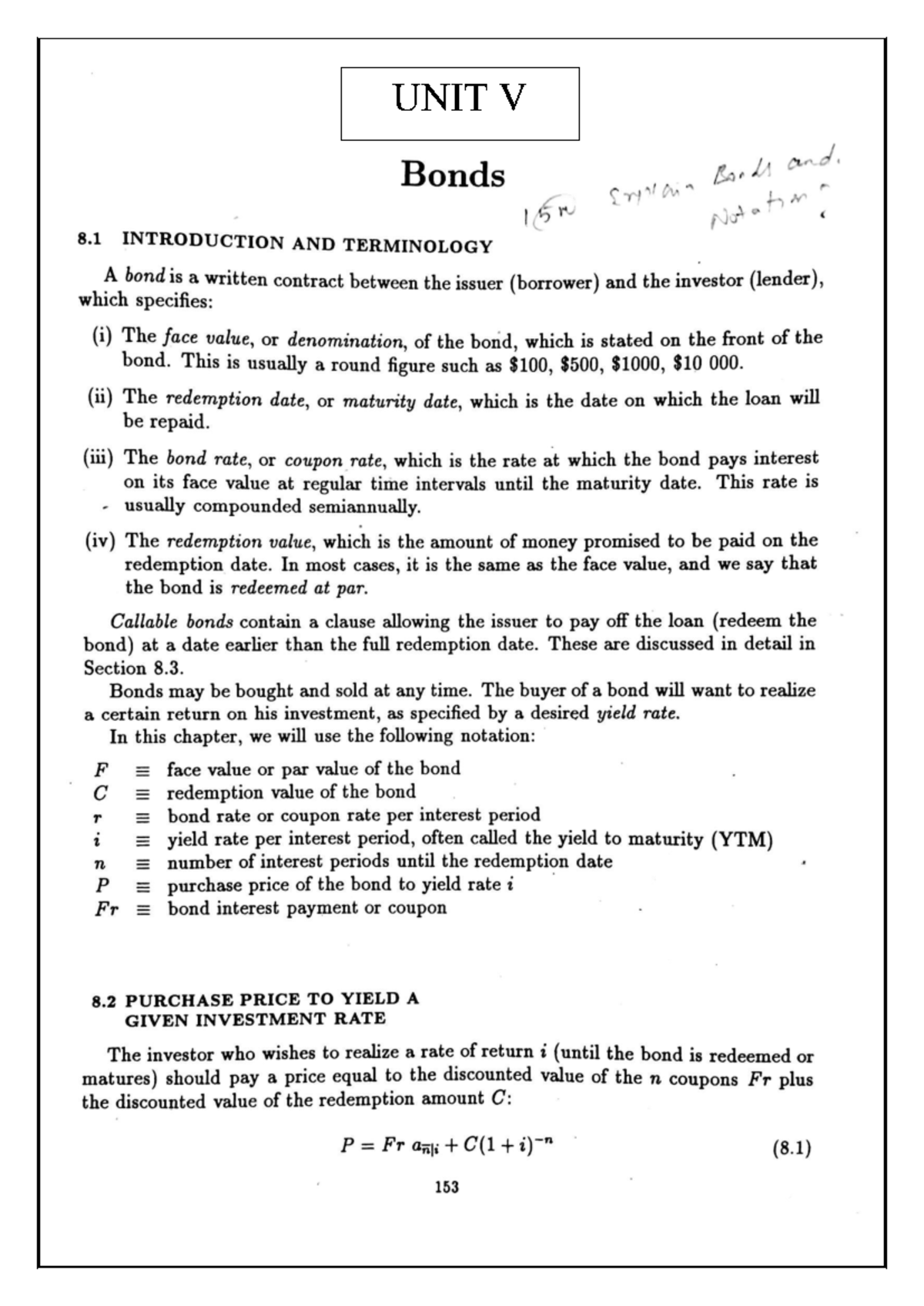 55 - math of finance - UNIT V Bonds 15 Englain Notation: Bonds and 8 ...