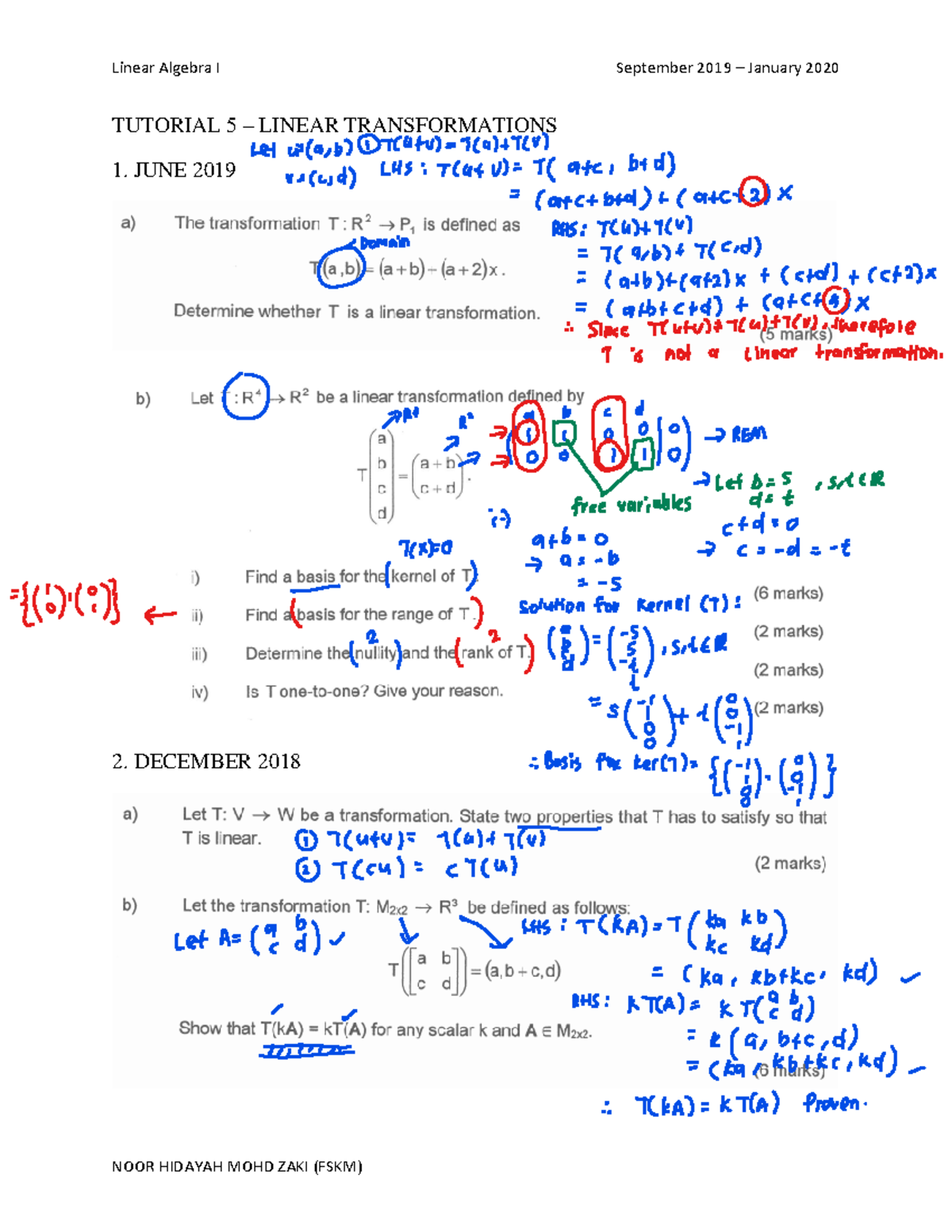 Tutorial 5 - Linear Transformation - Linear Algebra 1 - TUTORIAL 5 ...