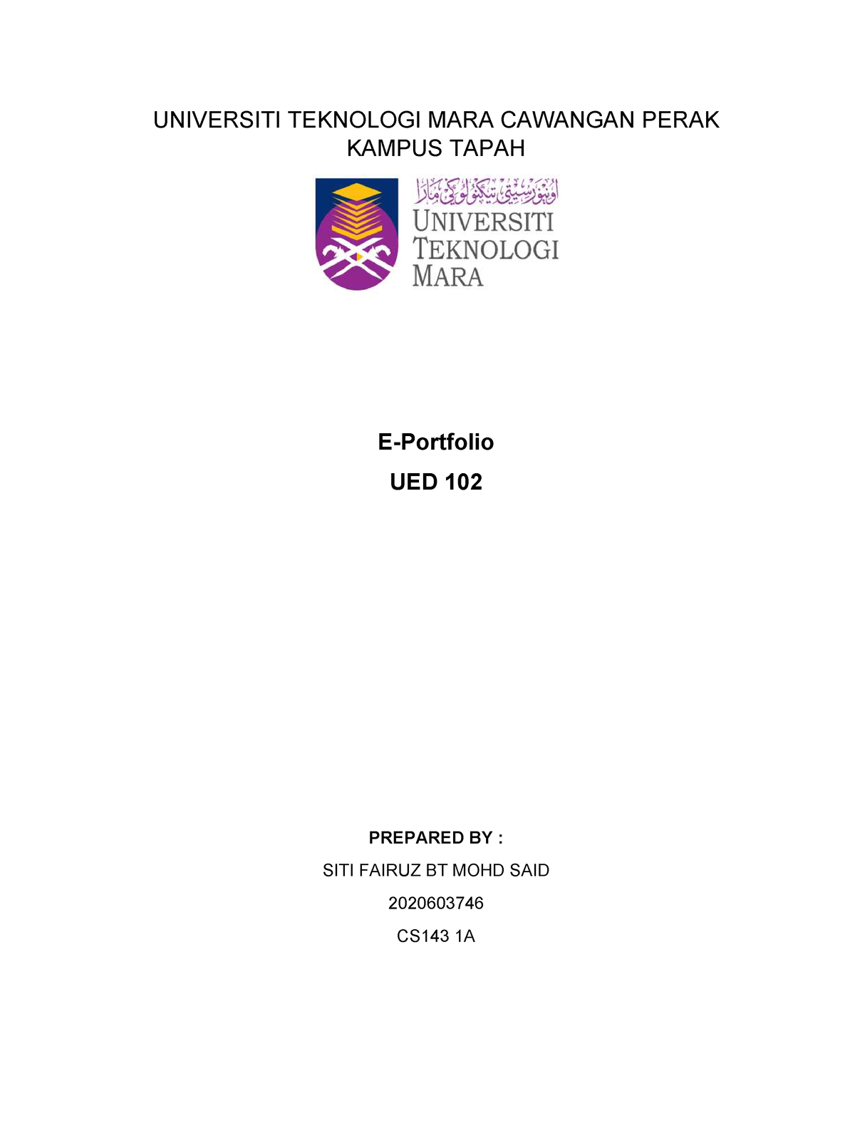 assignment contoh portfolio ued 102 uitm