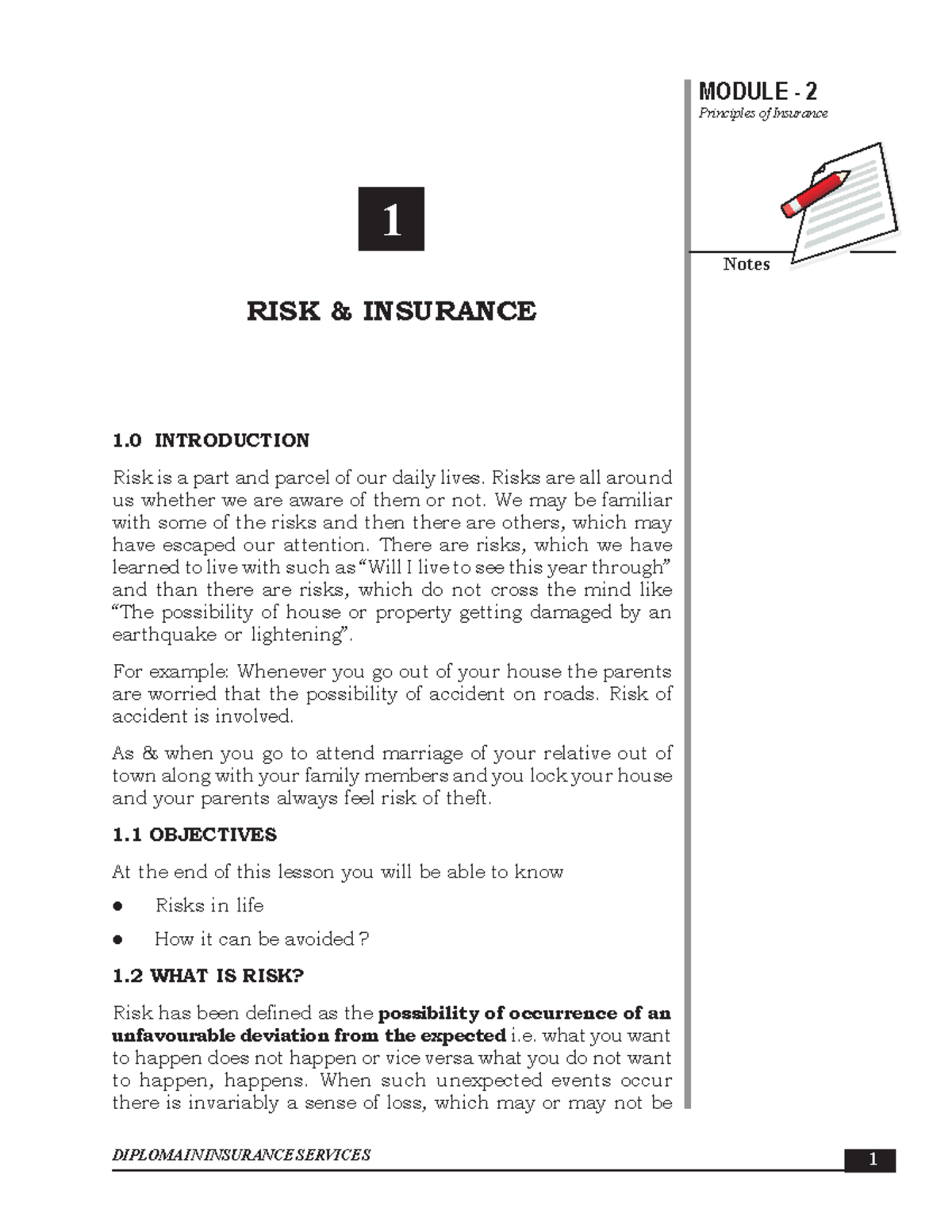 1 Risk & Insurance - MODULE - 2 Risk & Insurance Principles Of ...