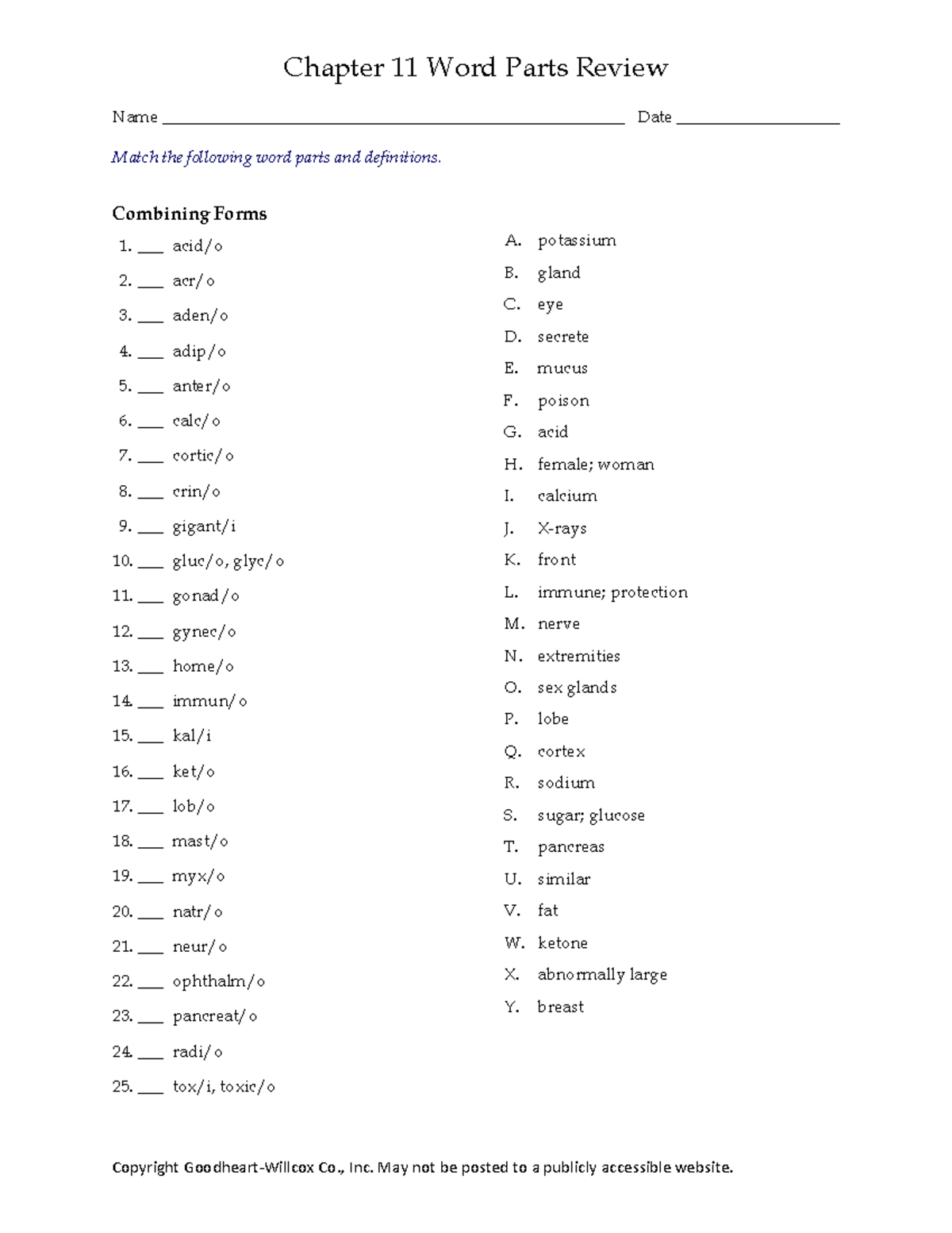 Ch. 11 Word Parts Review - Copyright Goodheart-Willcox Co., Inc. May ...
