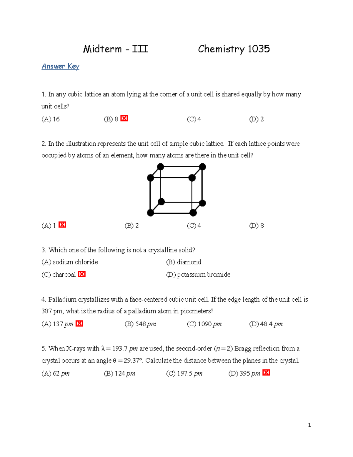 Chem-1035 Midterm-3 Answer Key - Midterm - III Chemistry 1035 Answer ...