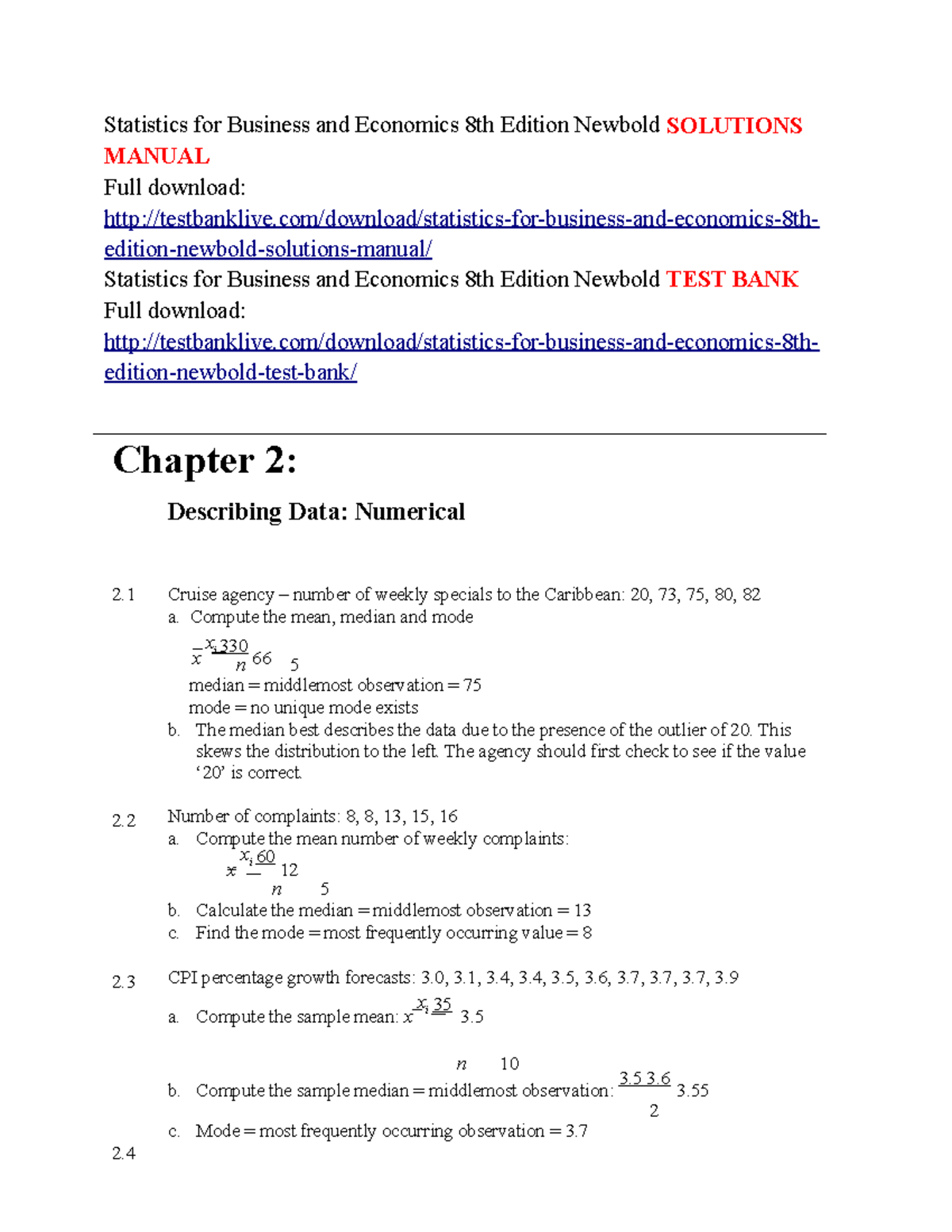Statistics for business and economics 8th edition newbold solutions ...