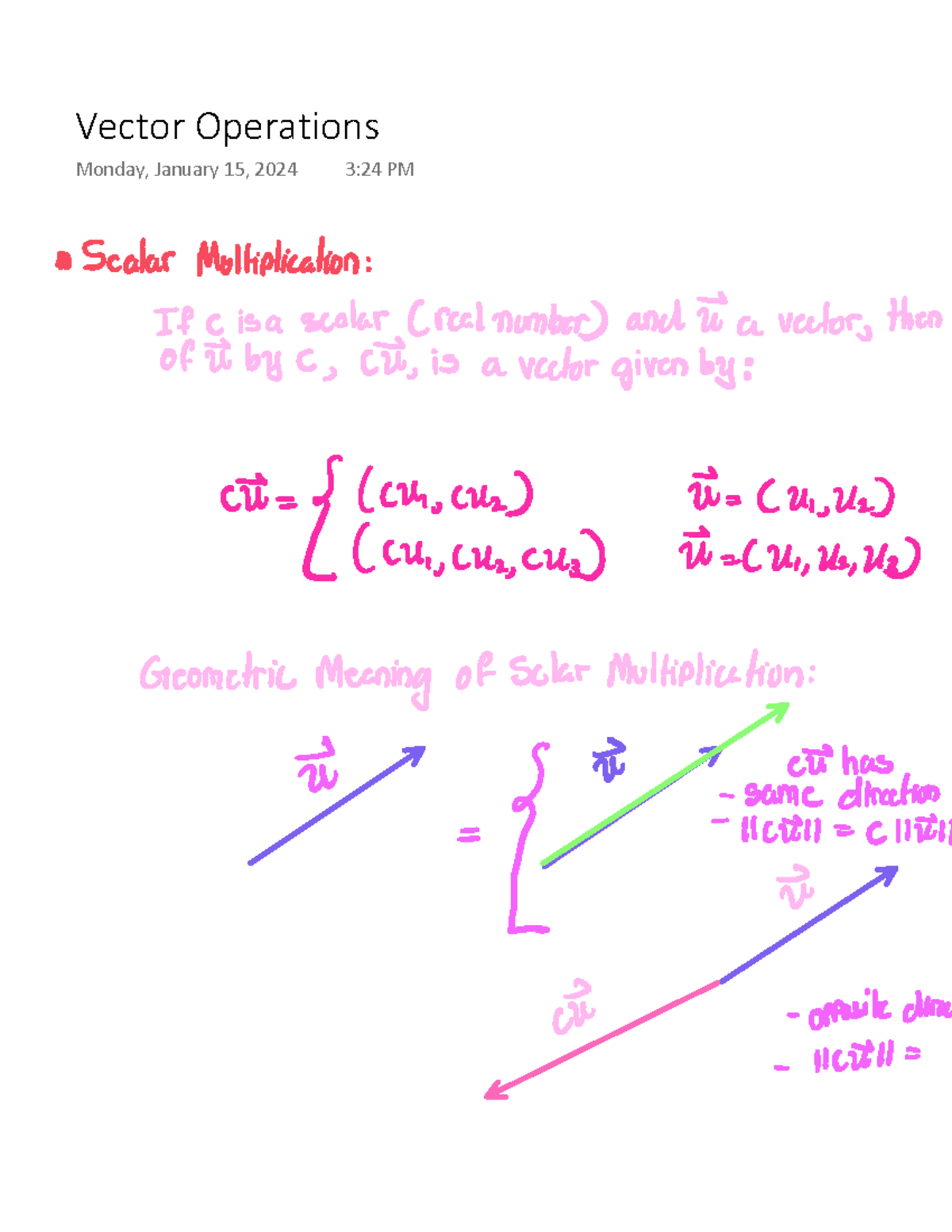 Vector Operations - lectures week 1 to 2 - Vector Operations Monday ...