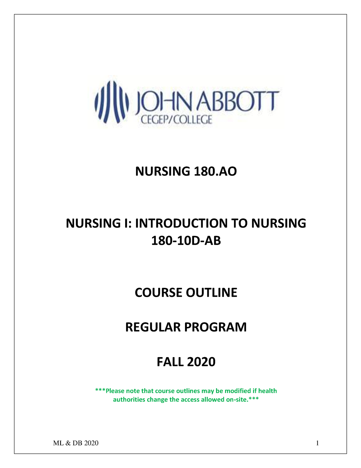 course outline nursing