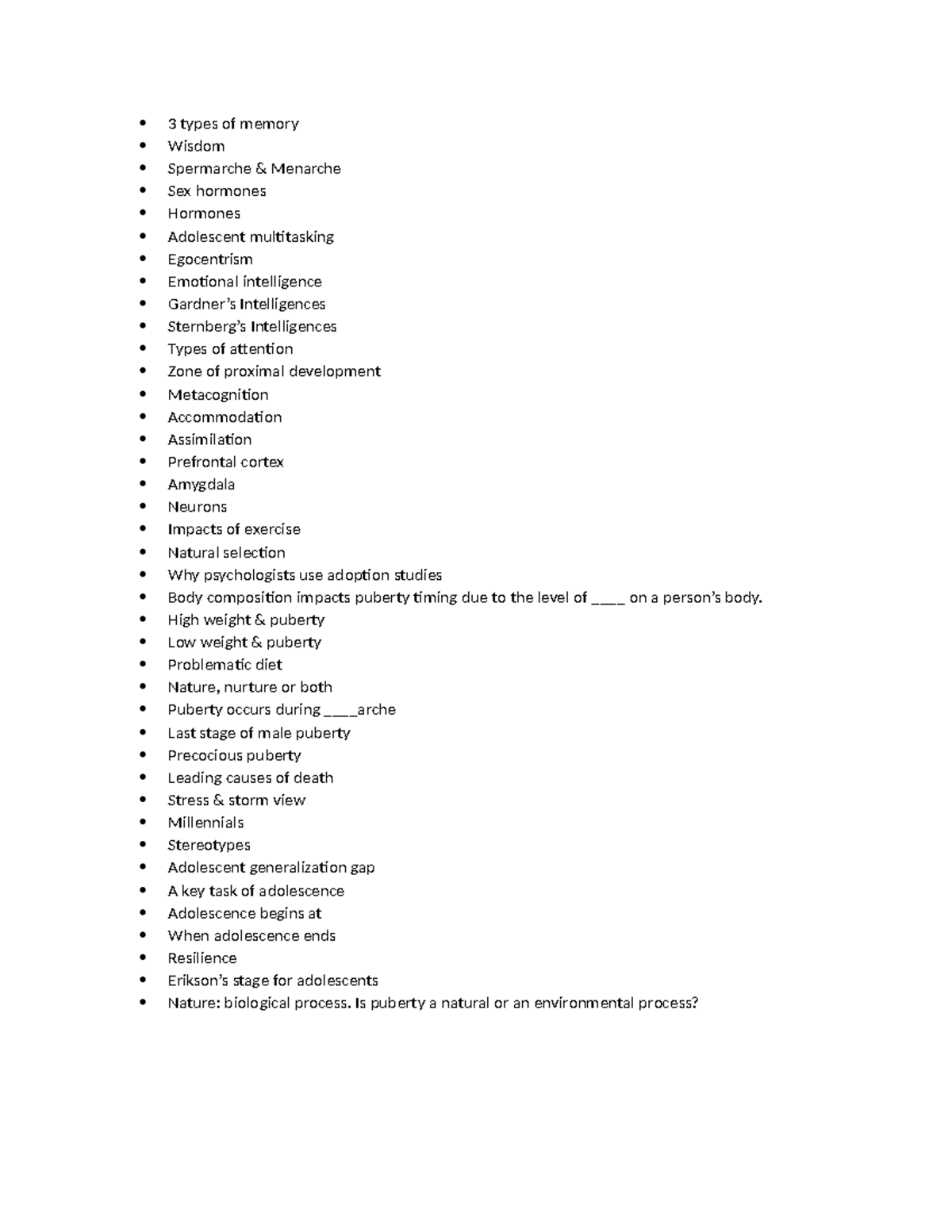 PSY 2523 Test 1 Study Guide - 3 types of memory Wisdom Spermarche ...