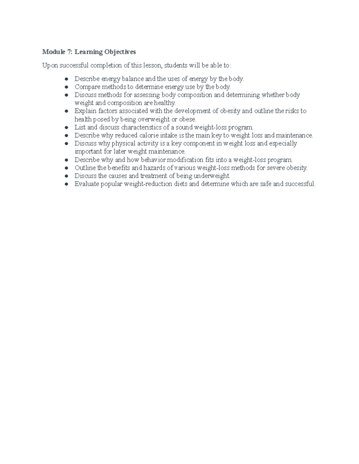 Module 7 Learning Objectives - Module 7: Learning Objectives Upon ...