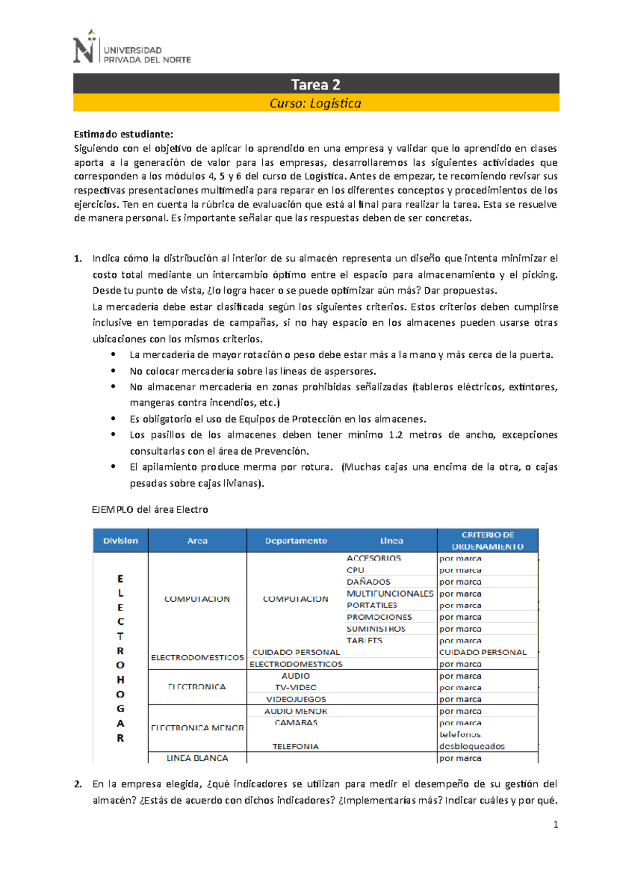 Logística Clase T2LOG - Tarea 2 Curso: Logística Estimado Estudiante ...