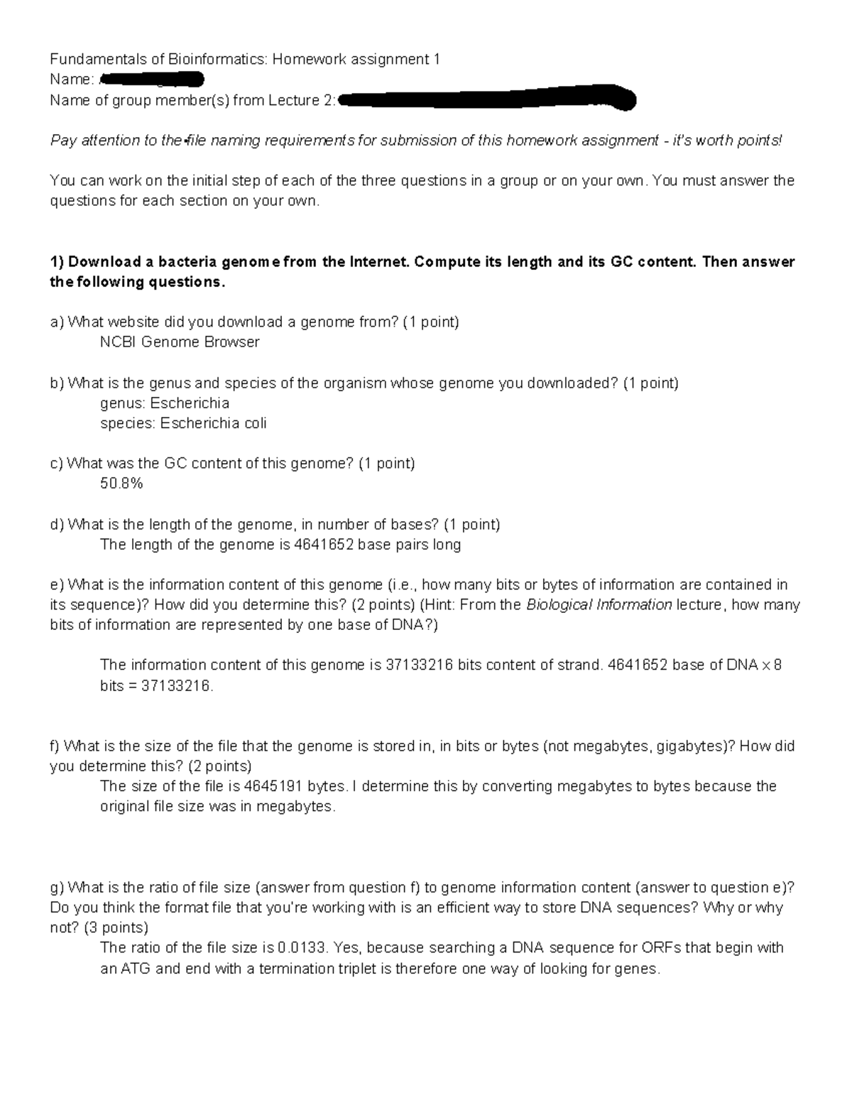 Assignment 1 - Greg Caporaso - Fundamentals of Bioinformatics: Homework ...