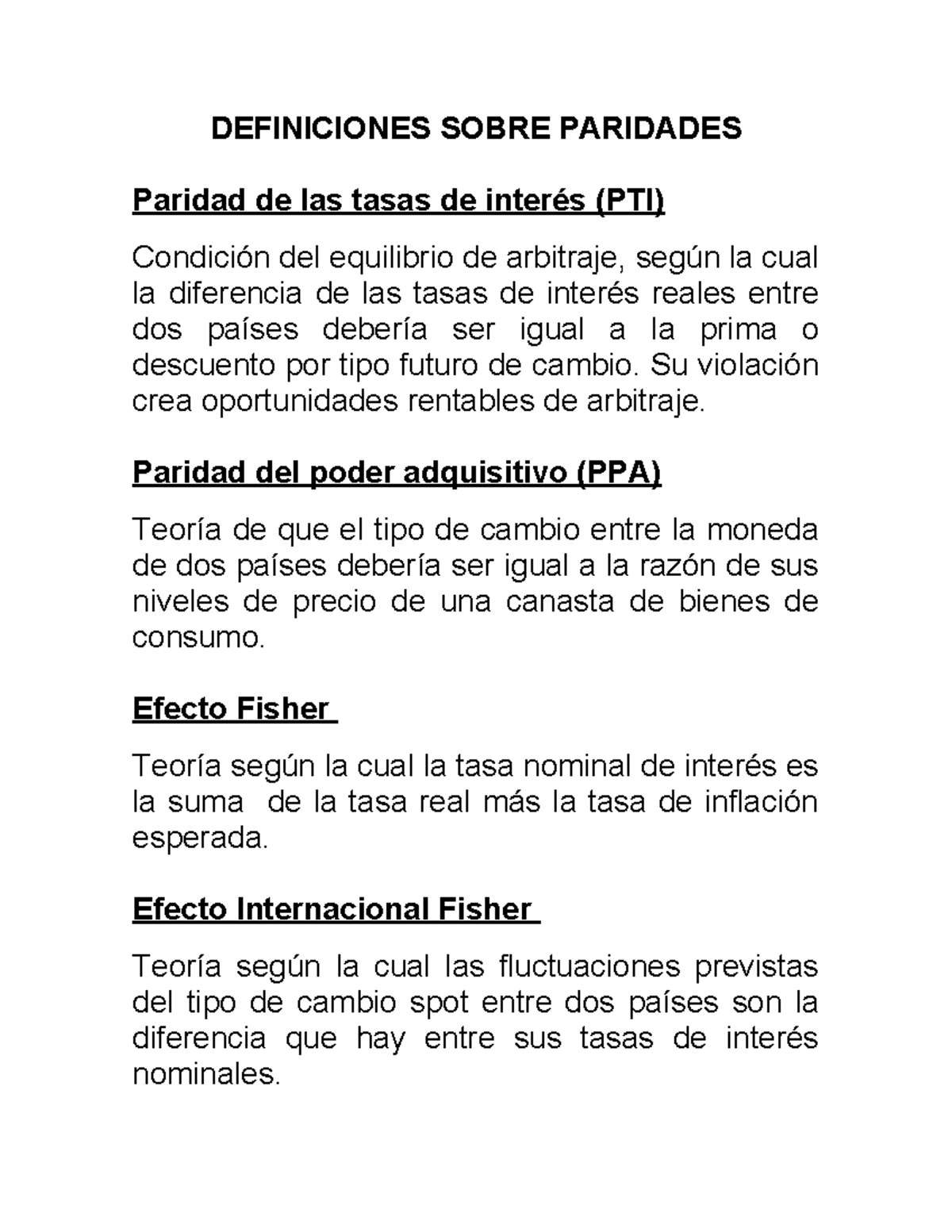 Conceptos de Paridades - DEFINICIONES SOBRE PARIDADES Paridad de las ...