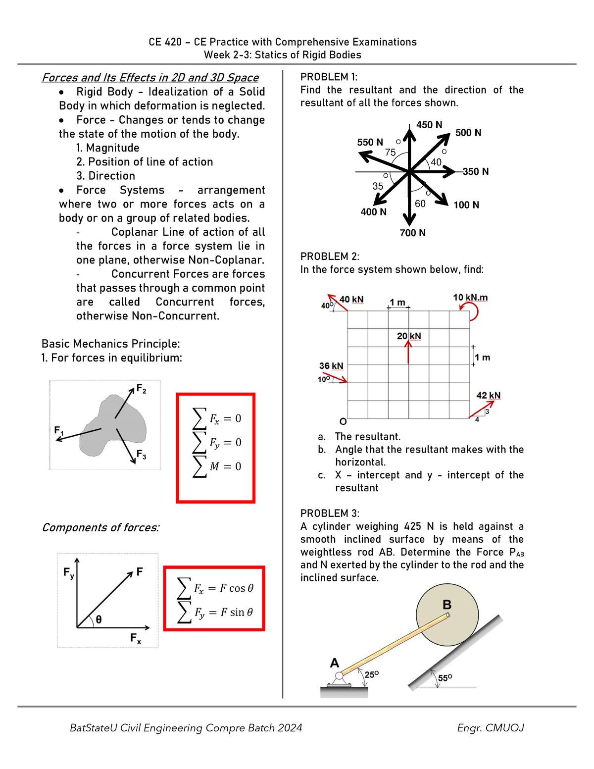 Week 2-3 (Statics of Rigid Bodies) - Week 2- 3 : Statics of Rigid ...