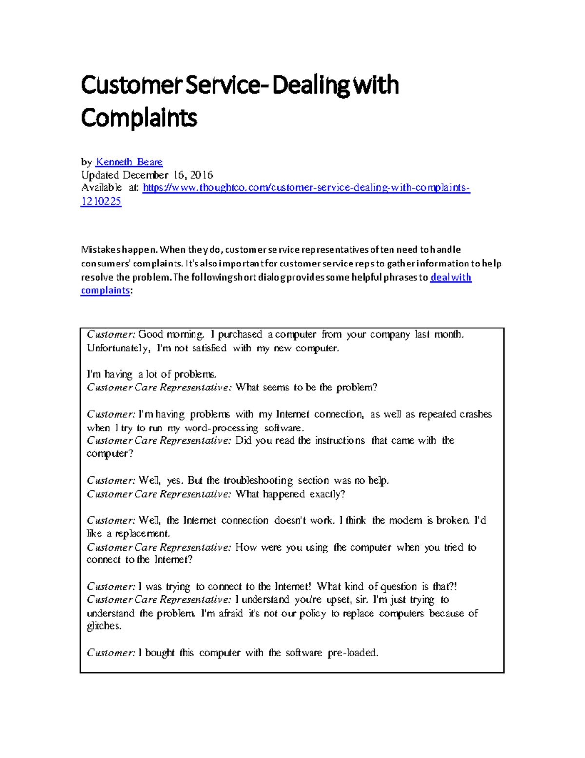 Customer Service Dealing With Complaints - When They Do, Customer Se 