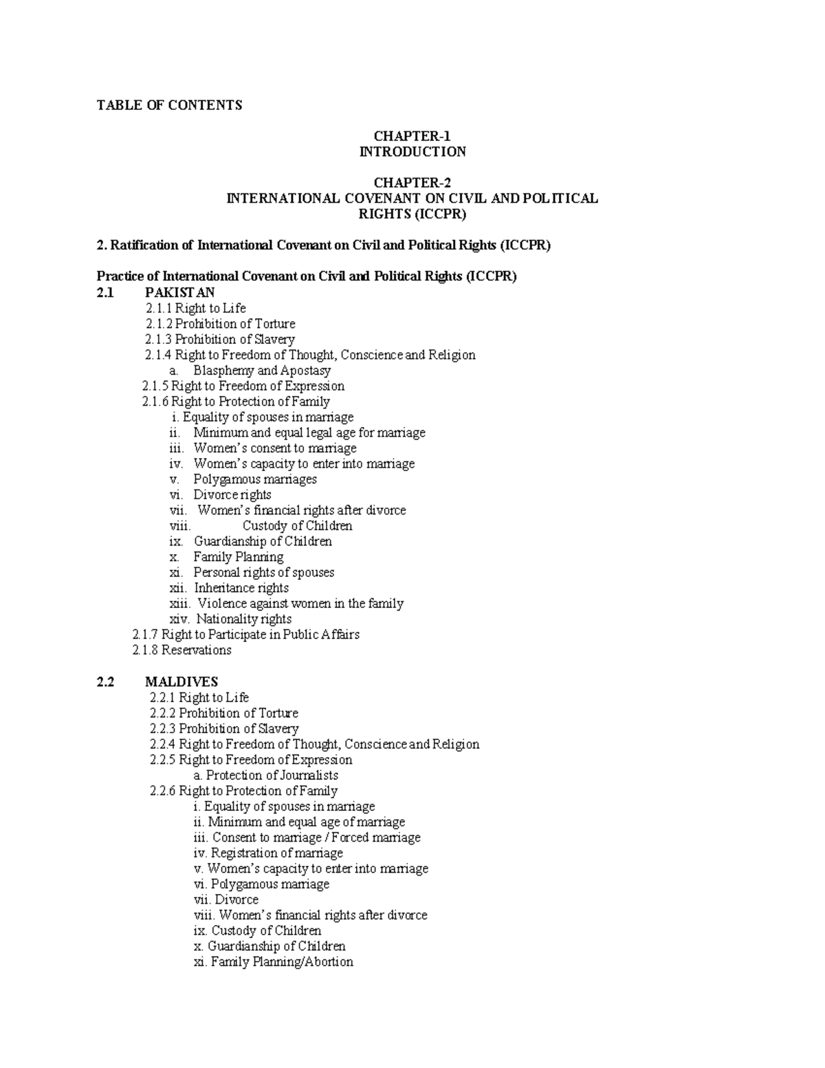 Table OF Contents - TABLE OF CONTENTS CHAPTER- INTRODUCTION CHAPTER ...