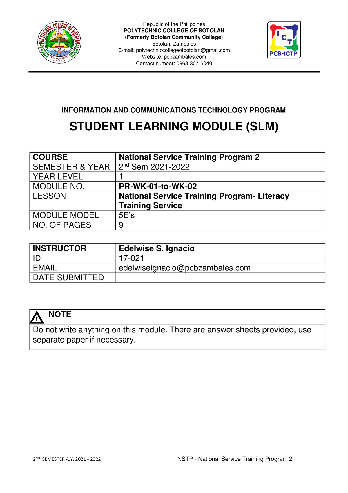 NSTP 2- Module 1-Week 1-2 - 2 ND SEMESTER A. 2021 - 2022 NSTP ...