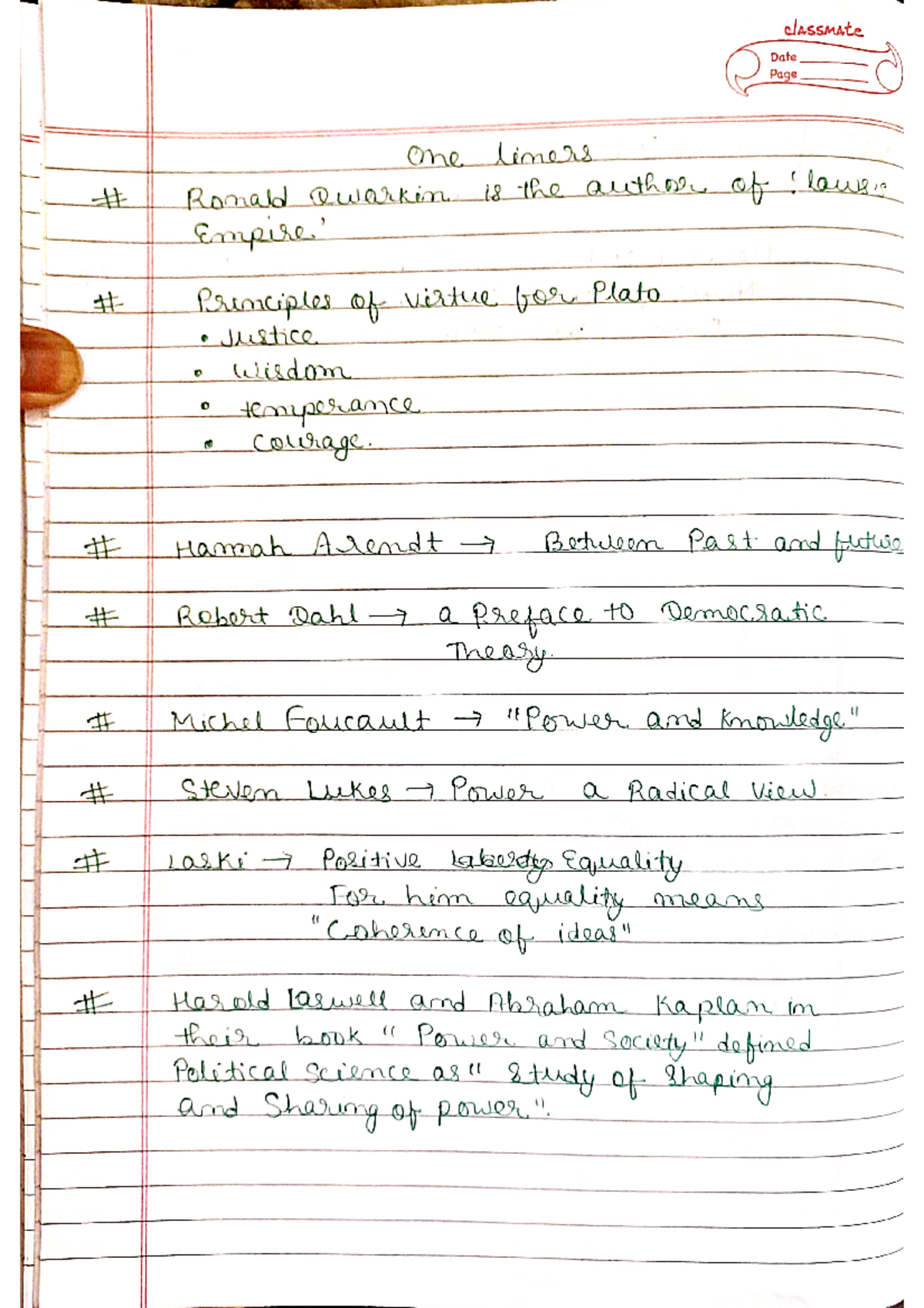 One Liners western political thought cuet Political science Studocu