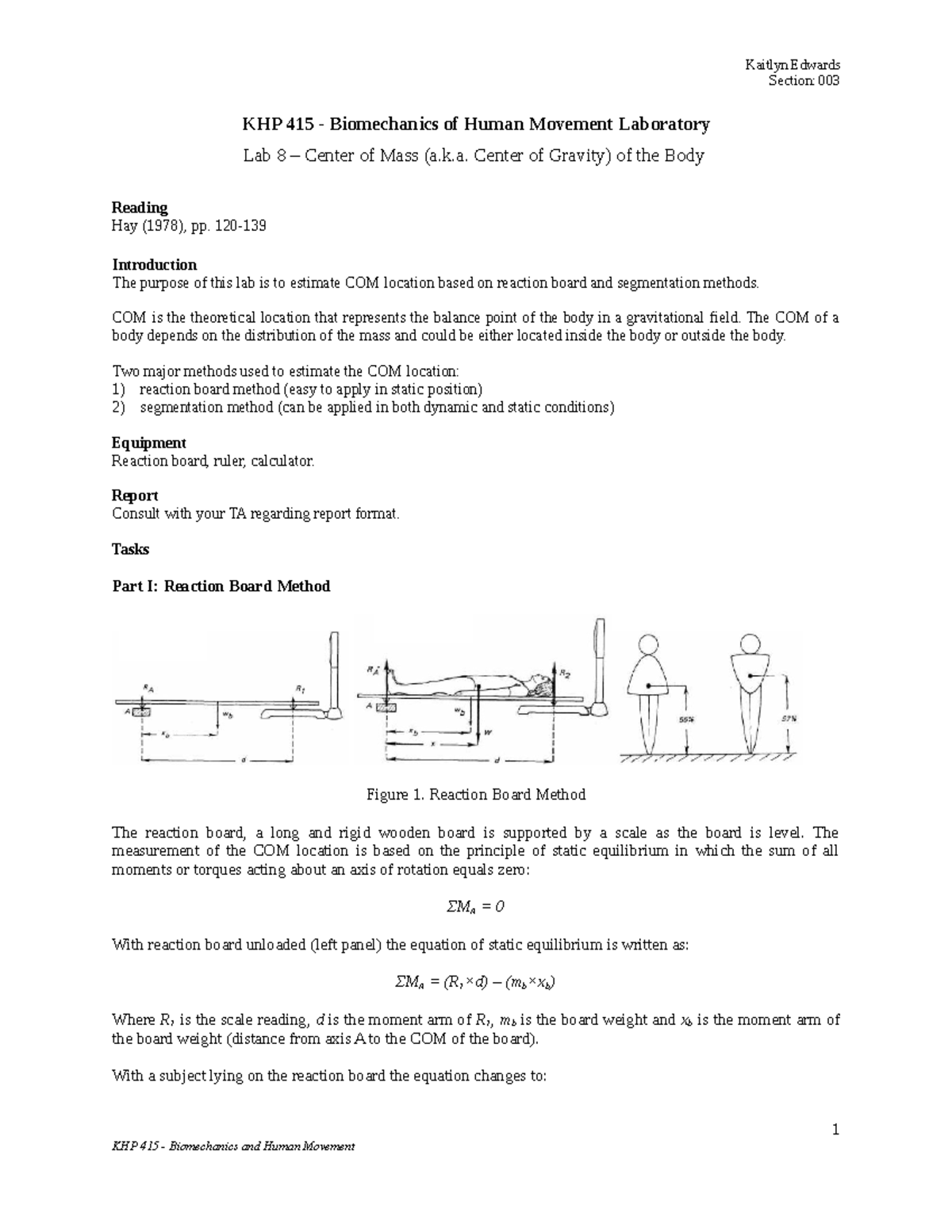 Lab 8 - Center of Mass - Edwards - Section: 003 KHP 415 - Biomechanics ...