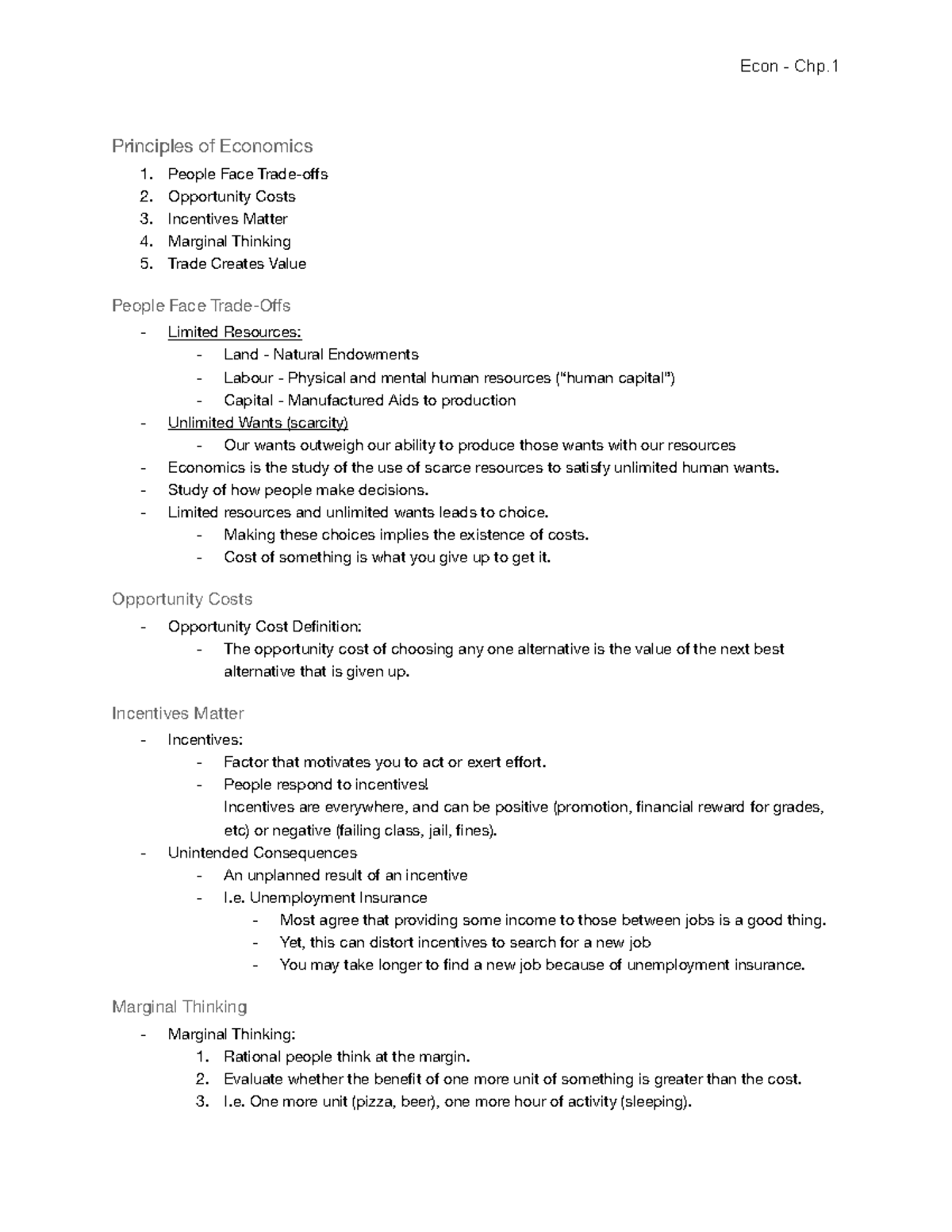 Chapter 1 - Lecture notes 1 - Econ - Chp. Principles of Economics ...