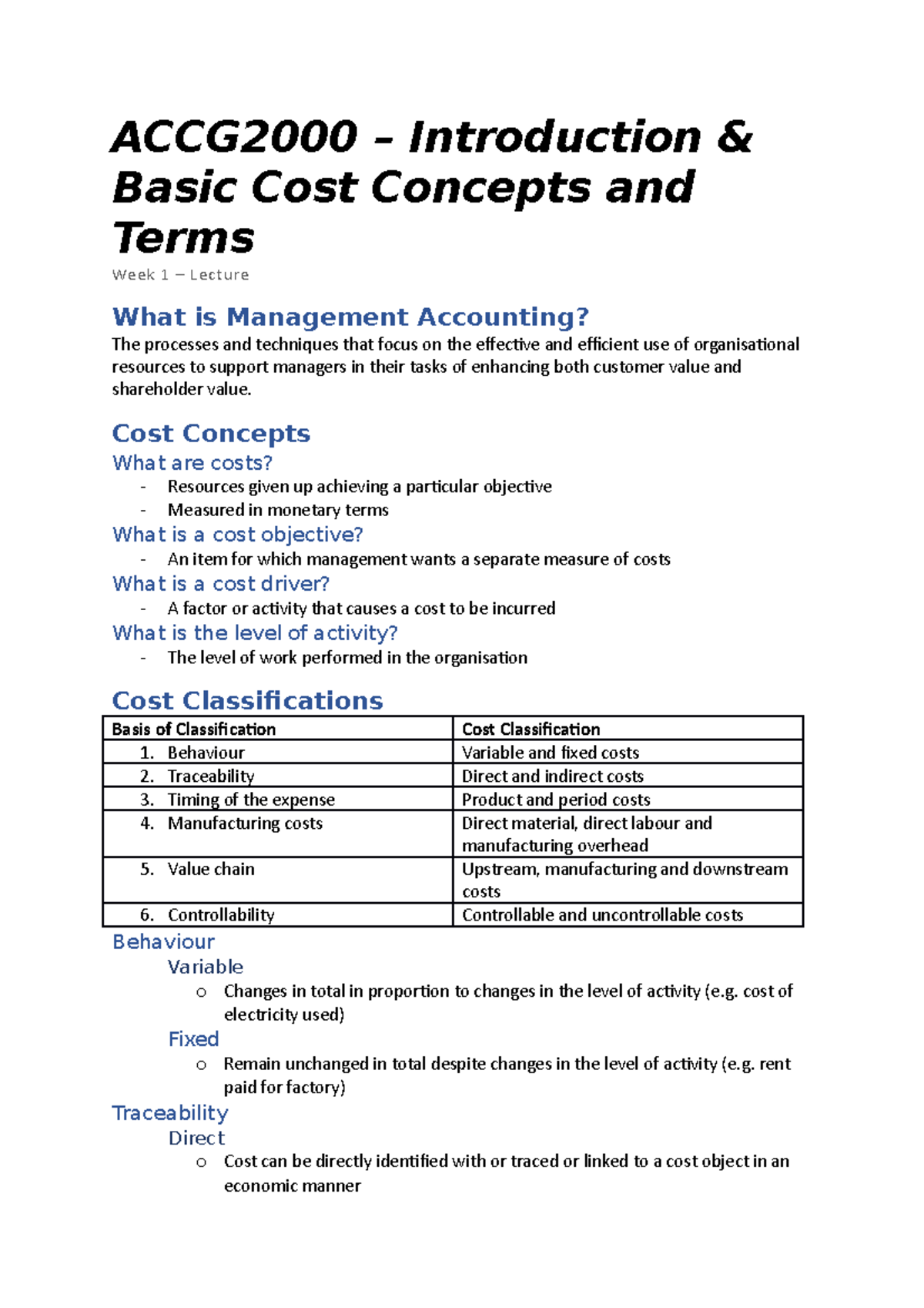 L1 Introduction & Basic Cost Concepts And Terms - ACCG2000 ...