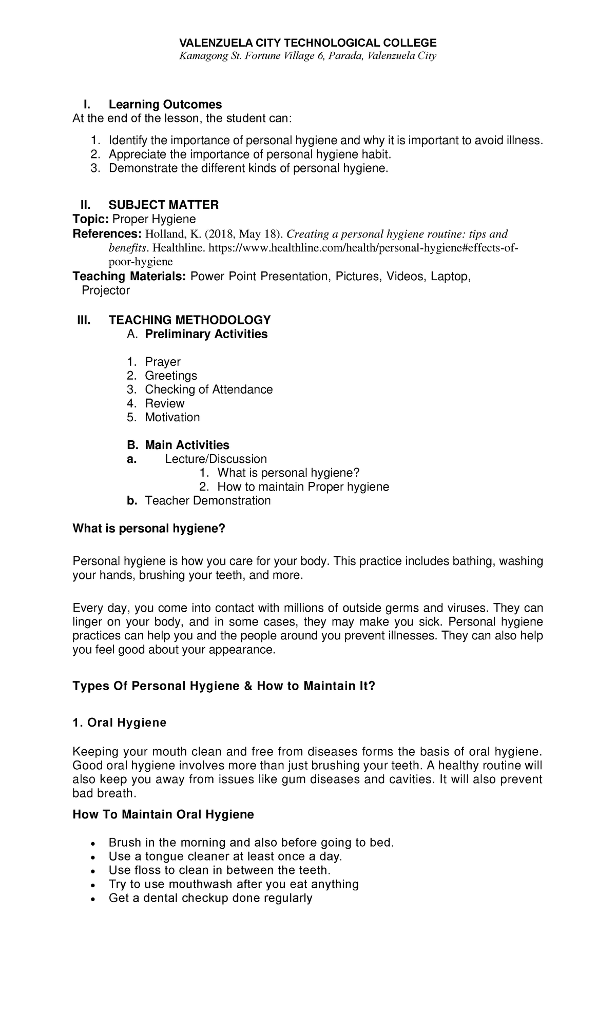 Civil TECH3B Proper HygieneWritten Report Kamagong St. Fortune