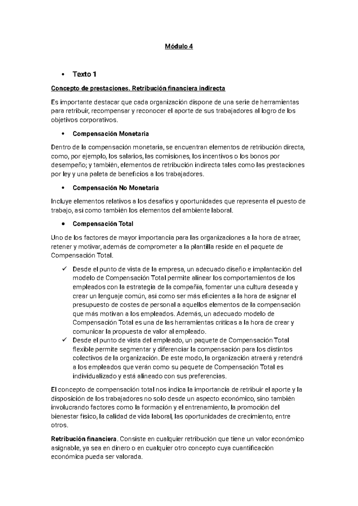 Módulo 4 - Resumen modulo 4 - Módulo 4 Texto 1 Concepto de prestaciones ...