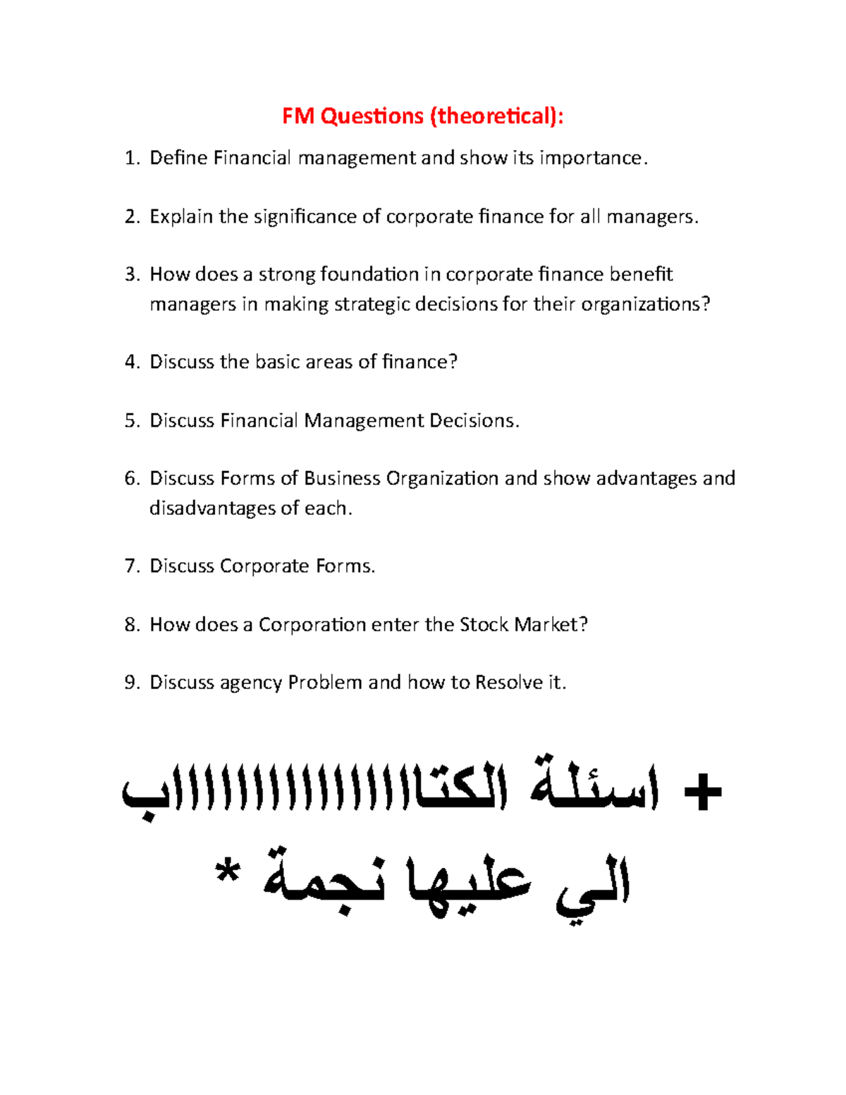 Questions for FM - Good files for those who search for lecture notes ...