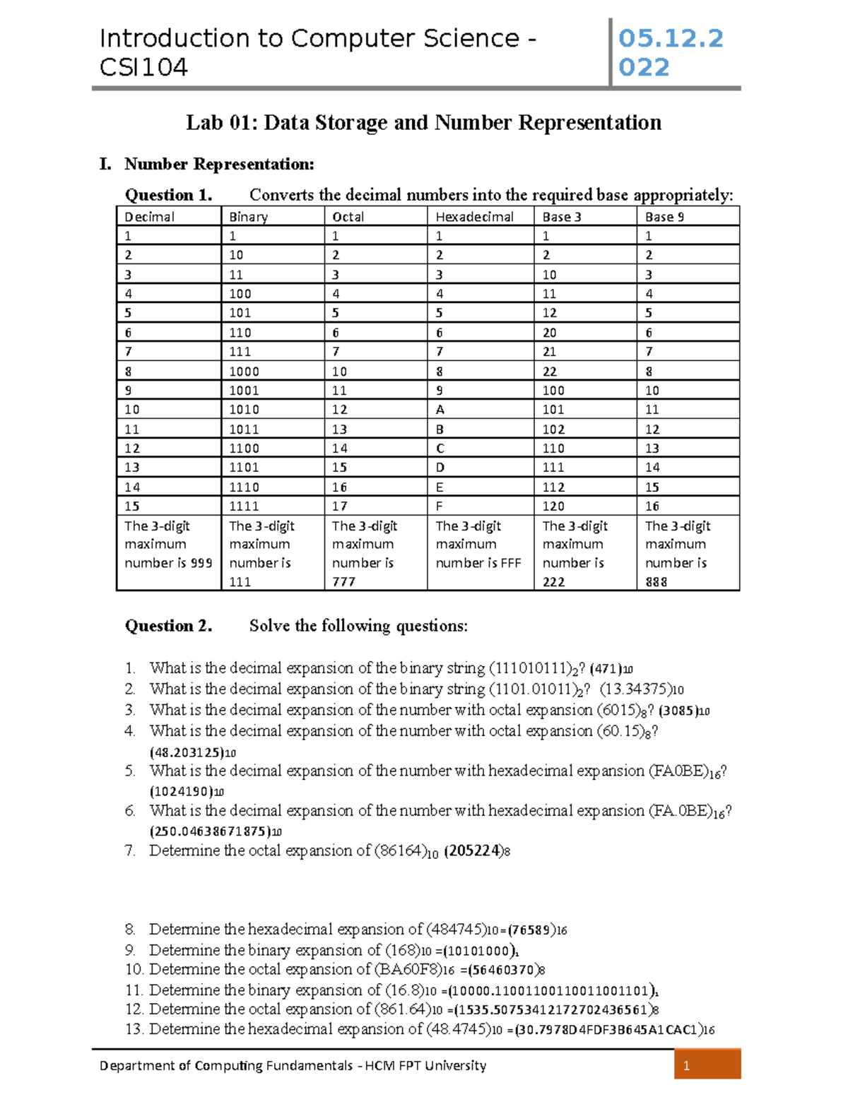 Lab 01-Number Representation - Introduction to Computer Science - CSI ...