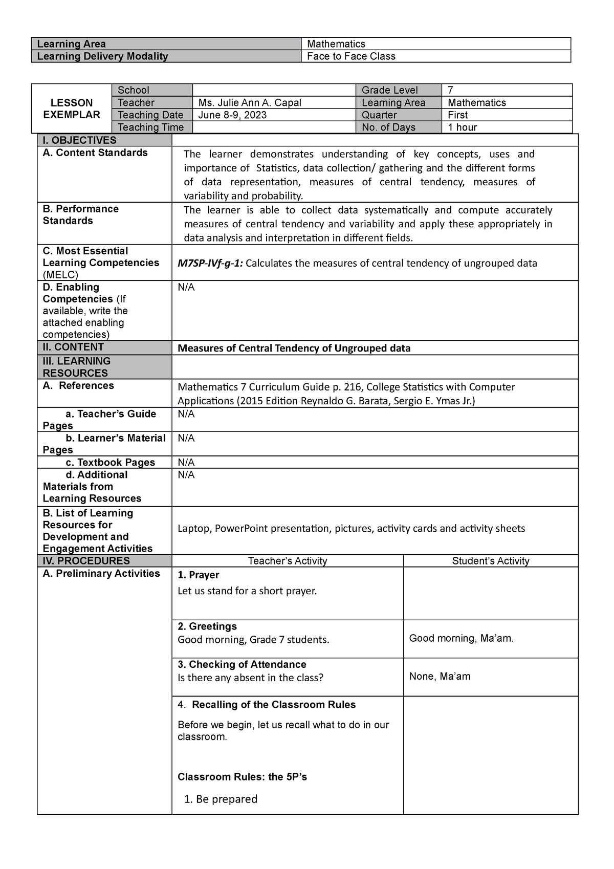 LP-2023 - math 7 measures of central tendency - Learning Area ...