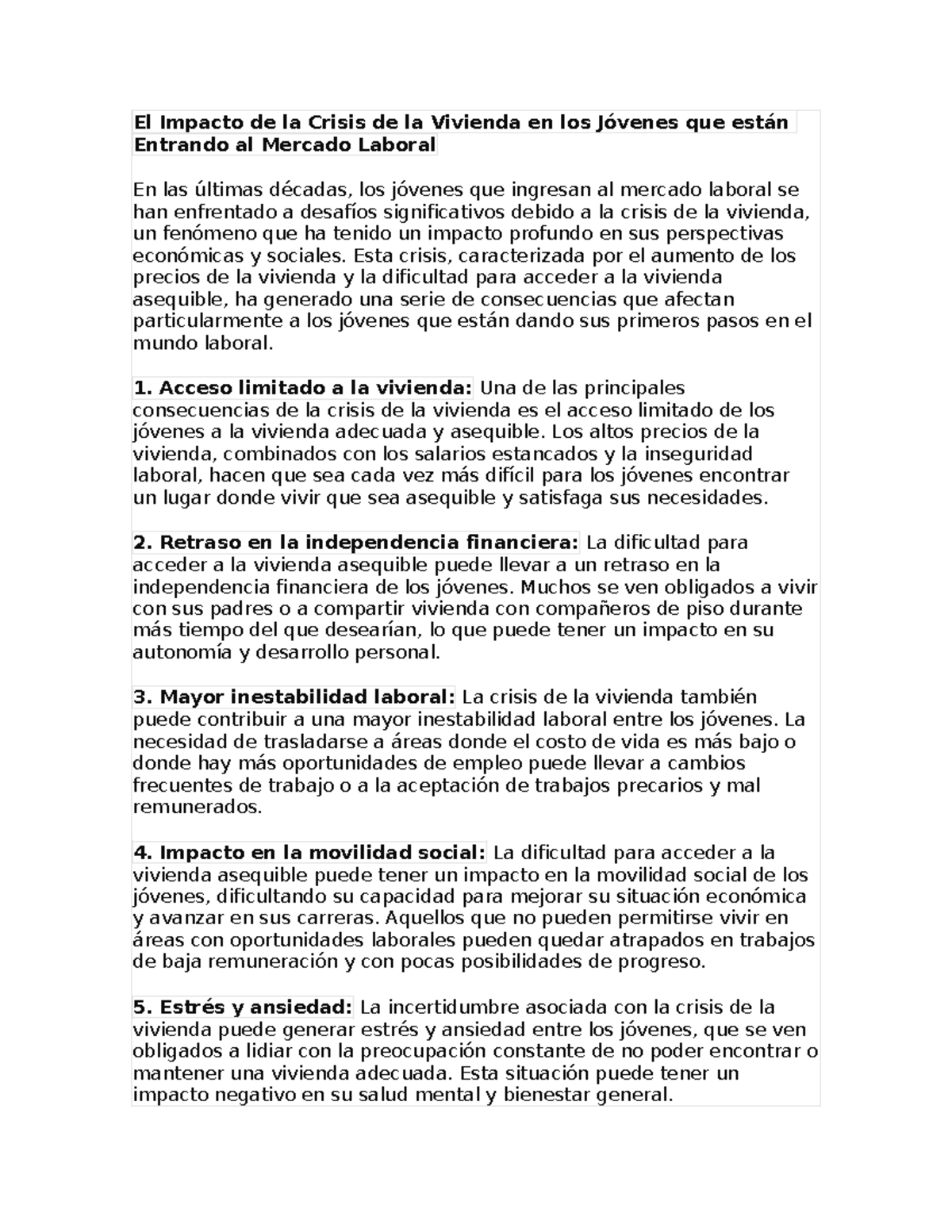 El Impacto de la Crisis de la Vivienda en los Jóvenes que están ...