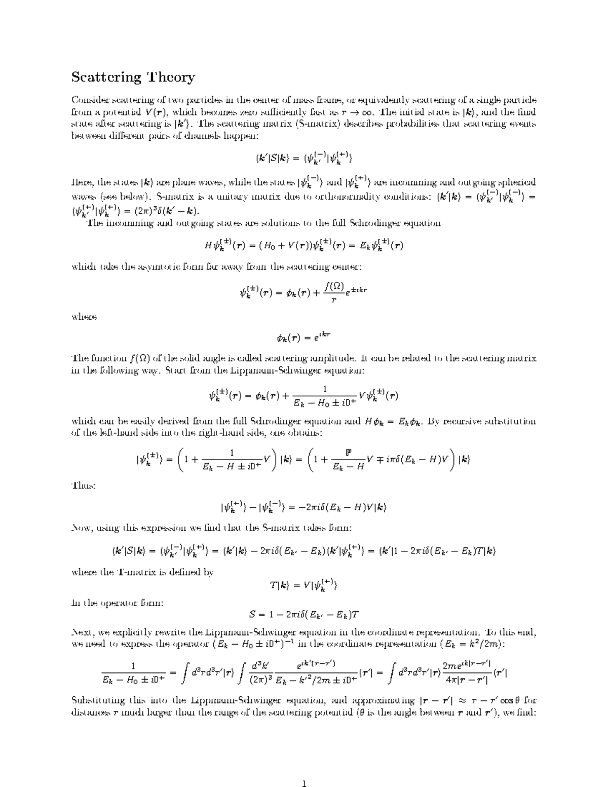 Handout Scattering - Scattering Theory Consider Scattering Of Two ...