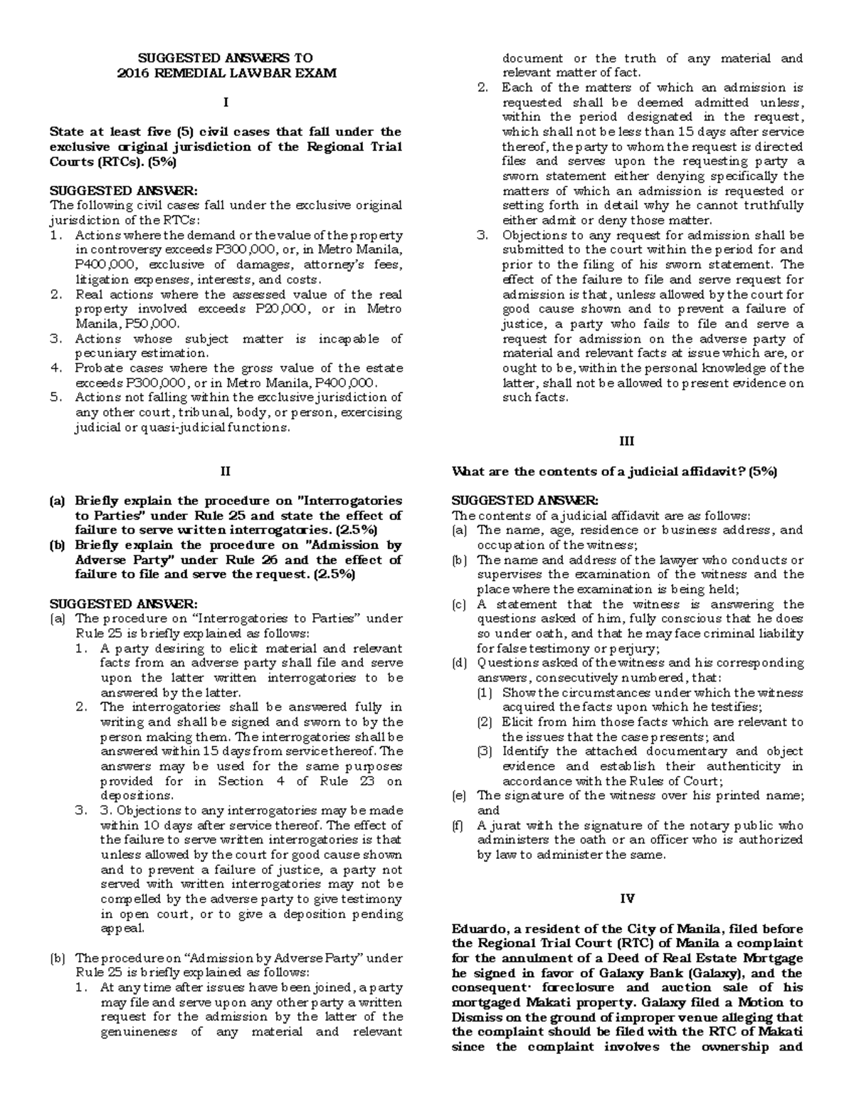 2010 Civil Law Bar Questions And Answers