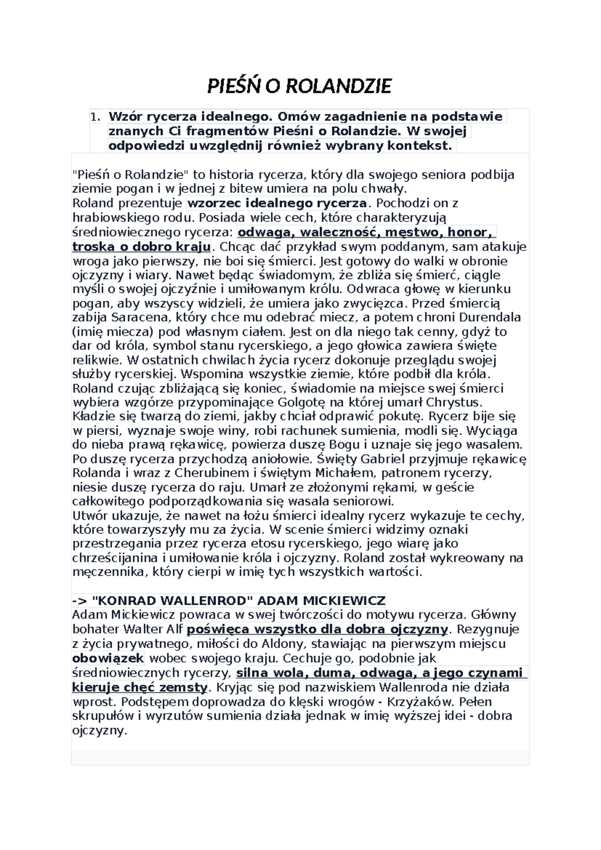 Pieśń o rolandzie - m,j - PIEŚŃ O ROLANDZIE Wzór rycerza idealnego