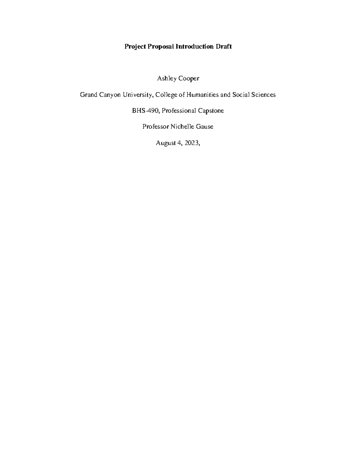 Introduction Draft - Project Proposal Introduction Draft Ashley Cooper ...