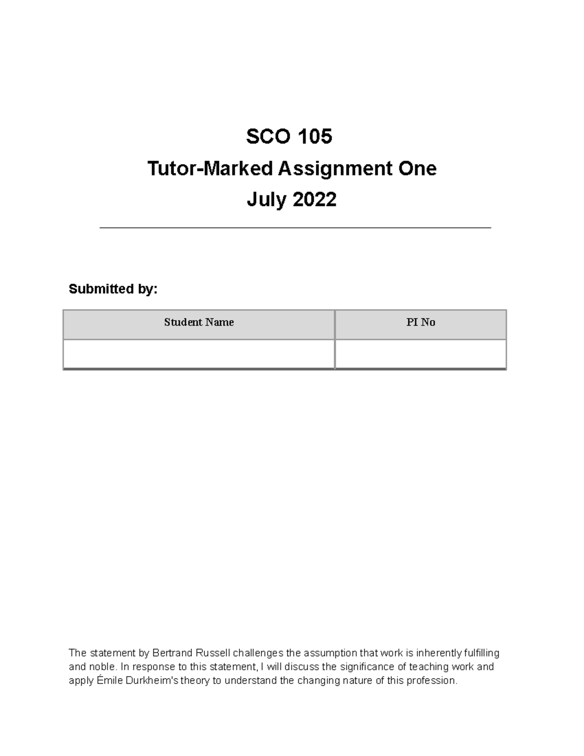 SCO105 TMA01 Example - SCO 105 Tutor-Marked Assignment One July 2022 ...