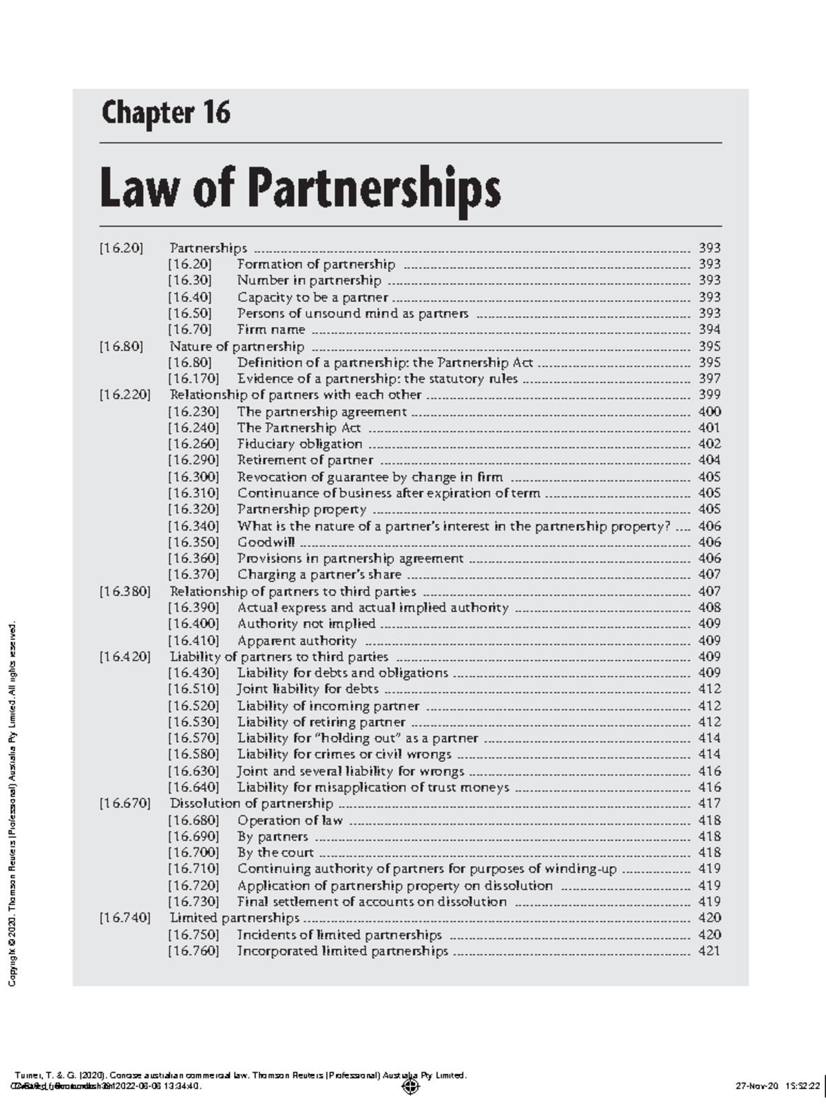 Chap16 chap 16 Law of Partnerships Turner, T. &. G. (2020). Concise australian commercial