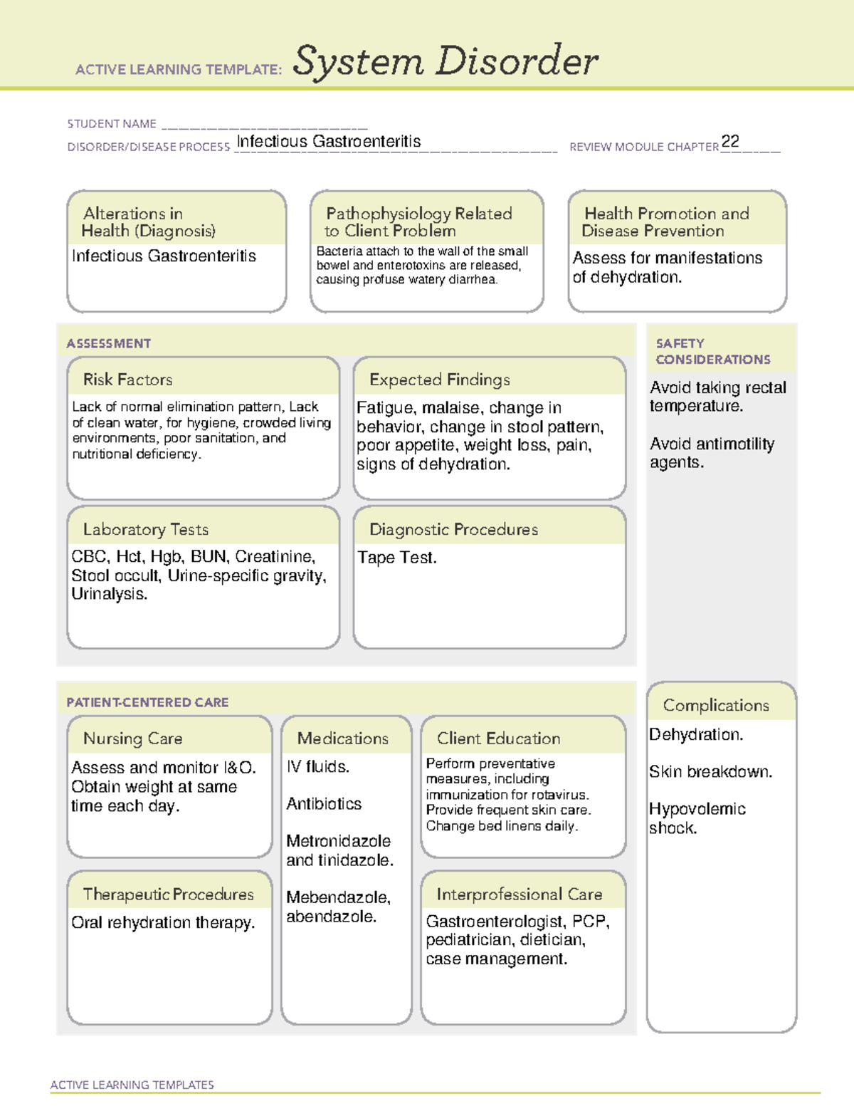 System Disorder - Infectious Gastroenteritis - ACTIVE LEARNING ...