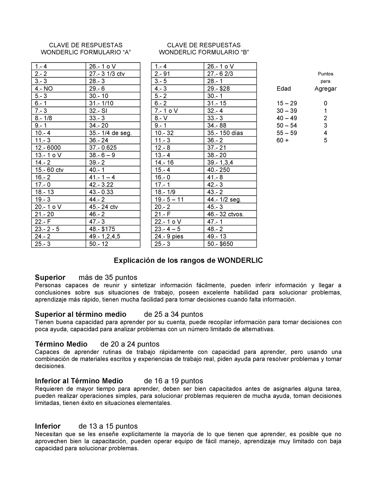 Pdfcoffee - Test De Wonderlic, Para Preparar Exámenes Laborales - CLAVE ...