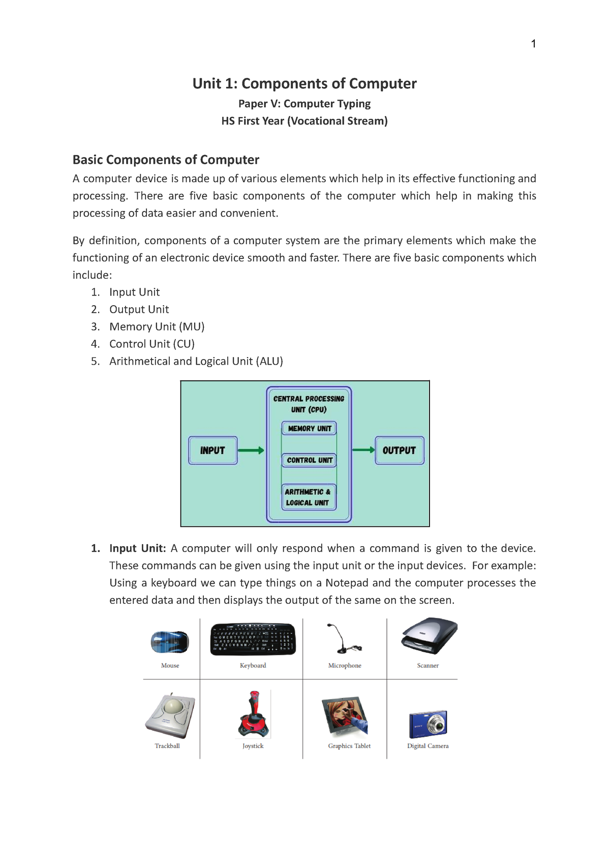 Unit1-Components Of Computer - Unit 1: Components Of Computer Paper V ...