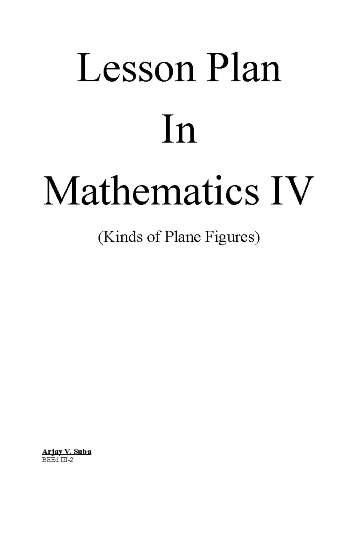 Lesson Plan Math Math Lesson Plan In Mathematics Iv Kinds Of