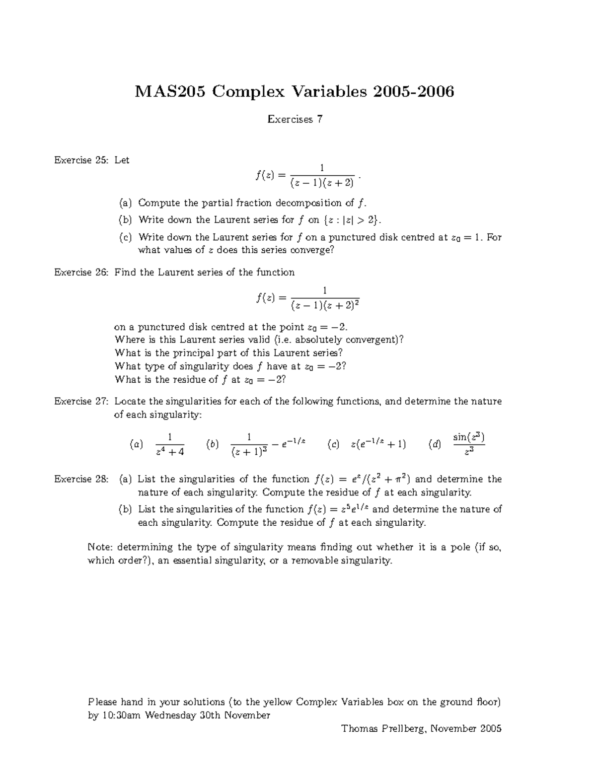 Coursework 07 Questions Mth5103 Mas5 Complex Variables 05 06 Exercises Studocu