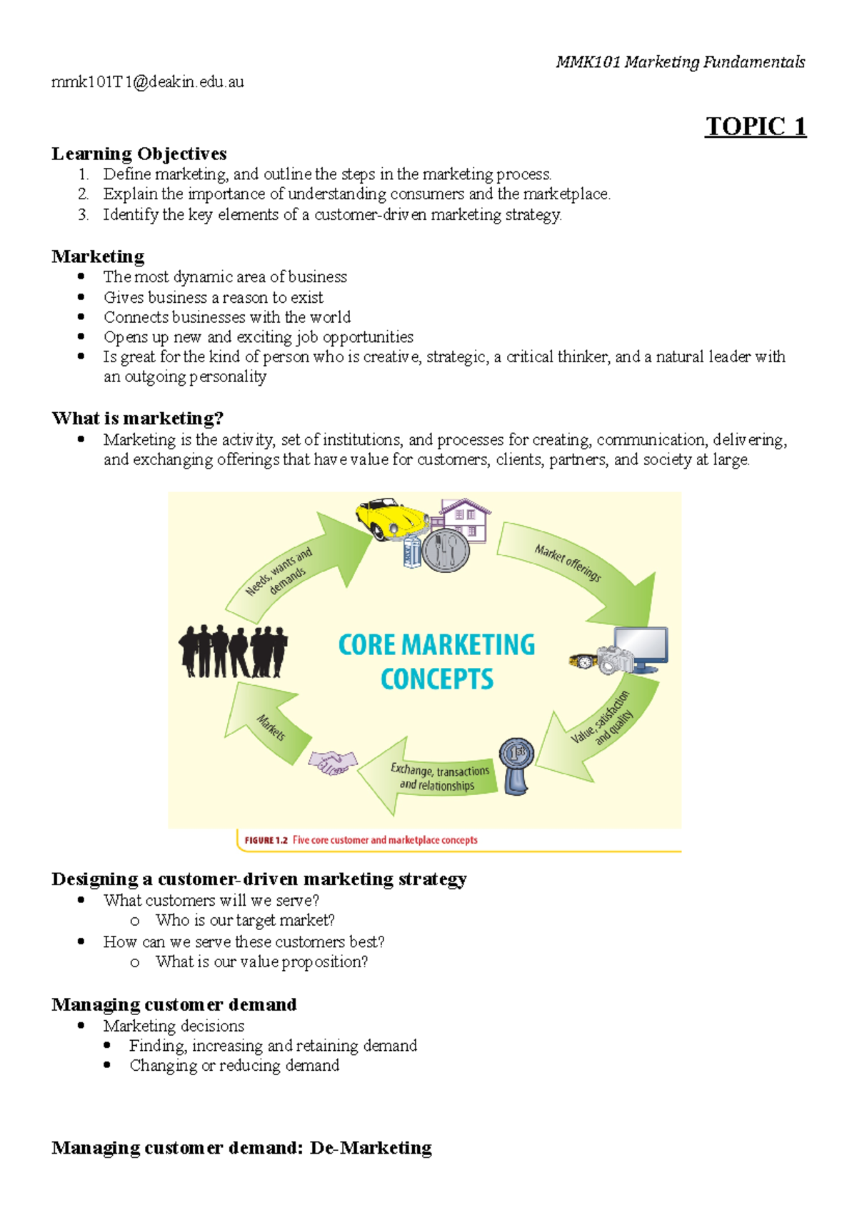 Topic 1 - Lecture notes 1 - MMK101 Marketing Fundamentals TOPIC 1 ...