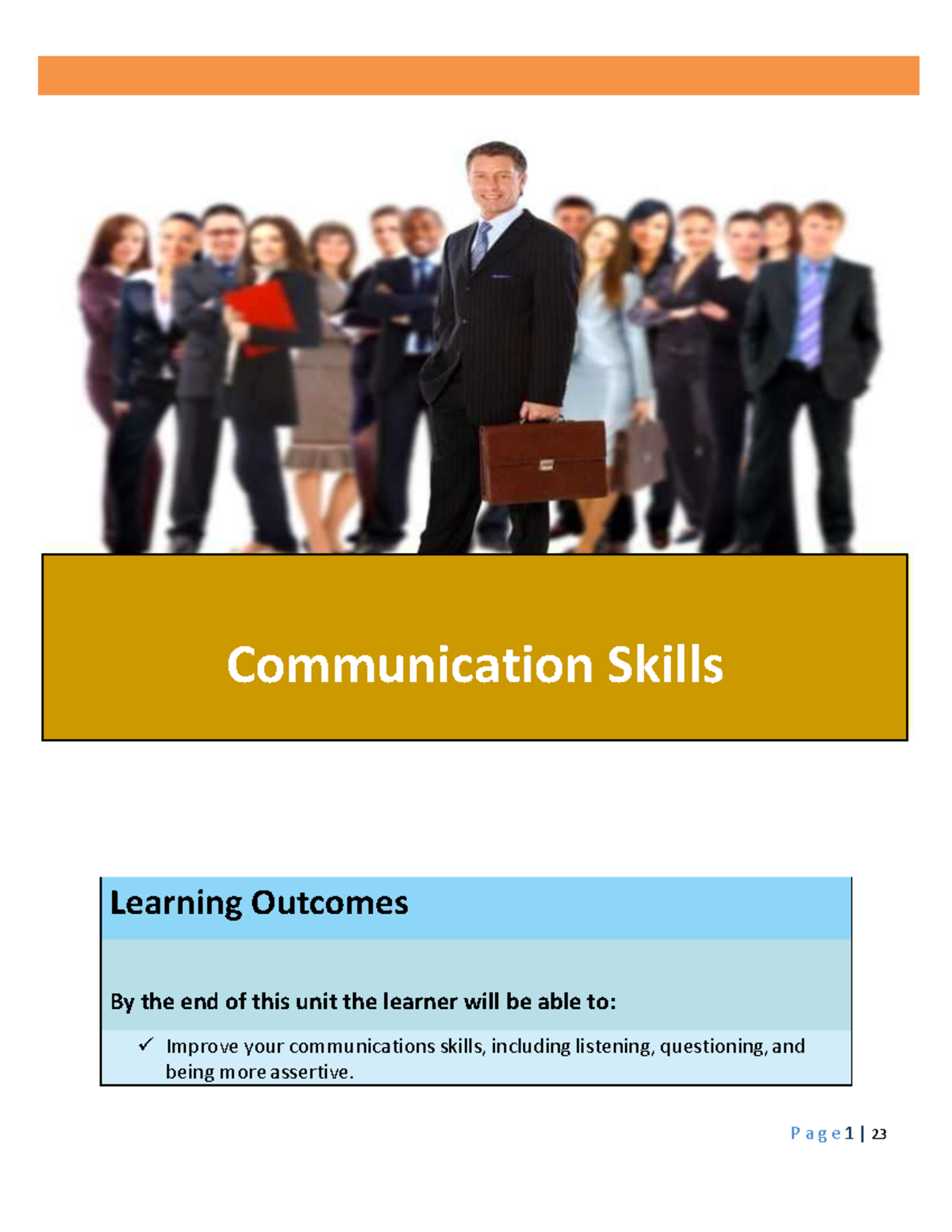 1610106168 Communication Skills - Learning Outcomes By the end of this ...