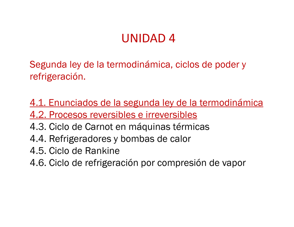 A- Unidad 4-() Enunciados de la segunda ley - UNIDAD 4 Segunda ley  de la termodinámica, - Studocu