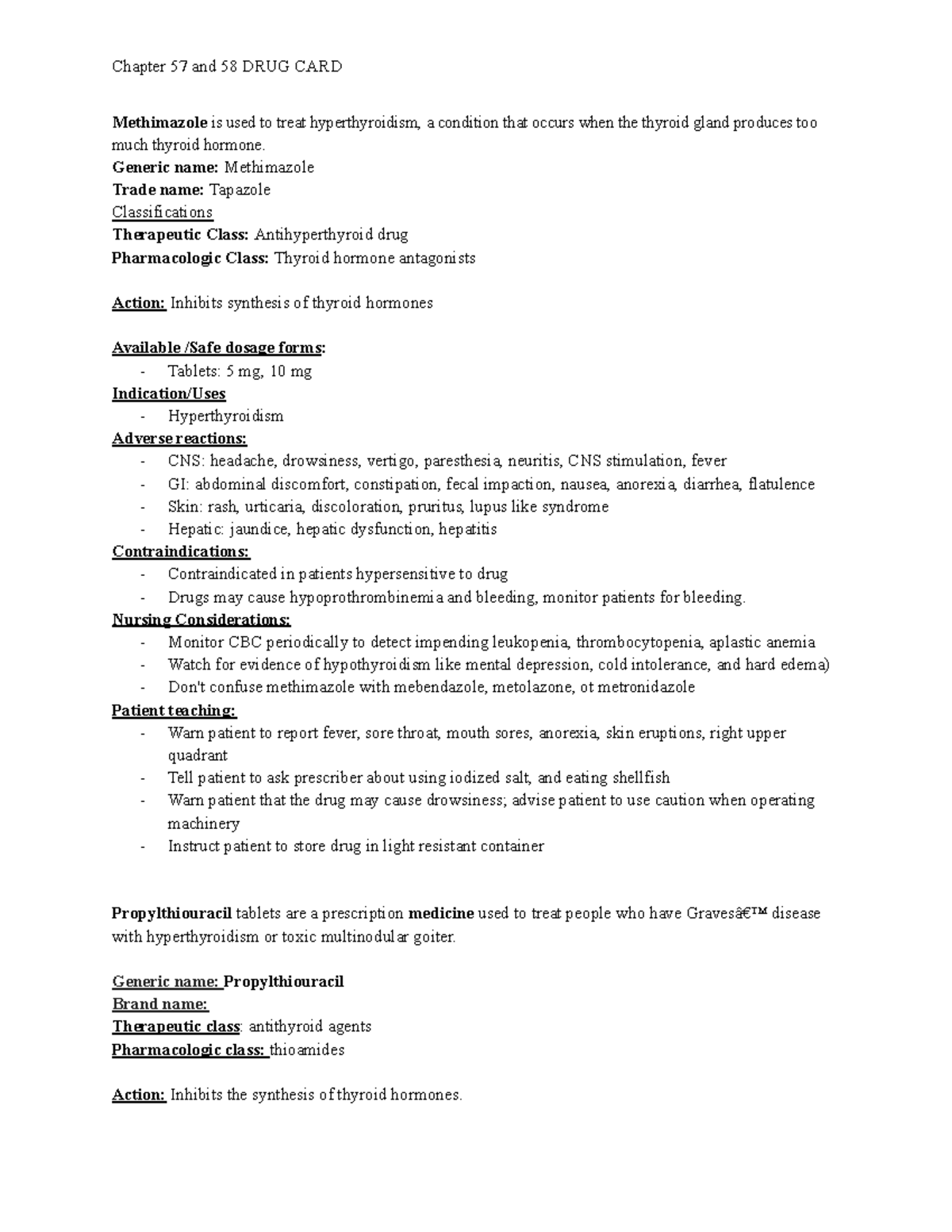 Medical Surgical 2 57 And 58 Drug Cards - 241 - Studocu