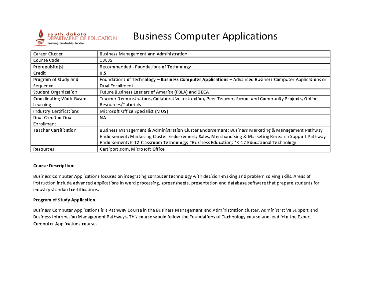 Business Computer Applications Career