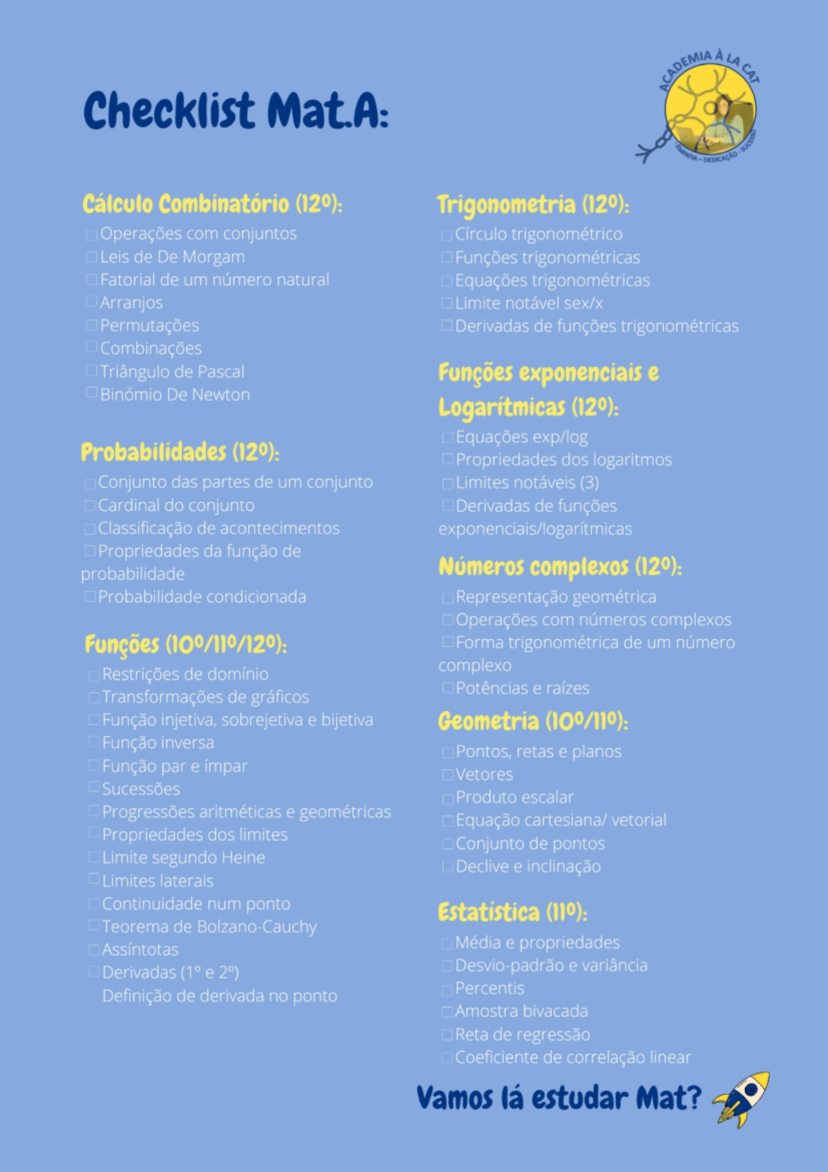 Checklist Mat A - Xxx - Física e Química A - Studocu