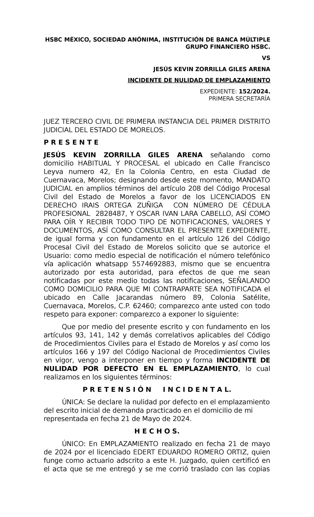 Incid Emplaza - HSBC MÉXICO, SOCIEDAD ANÓNIMA, INSTITUCIÓN DE BANCA ...