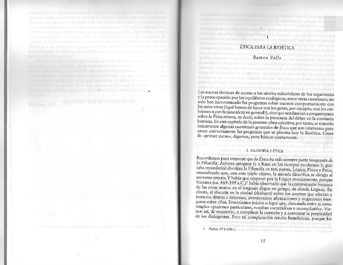 Etica Para La Bioetica Ramon Valls