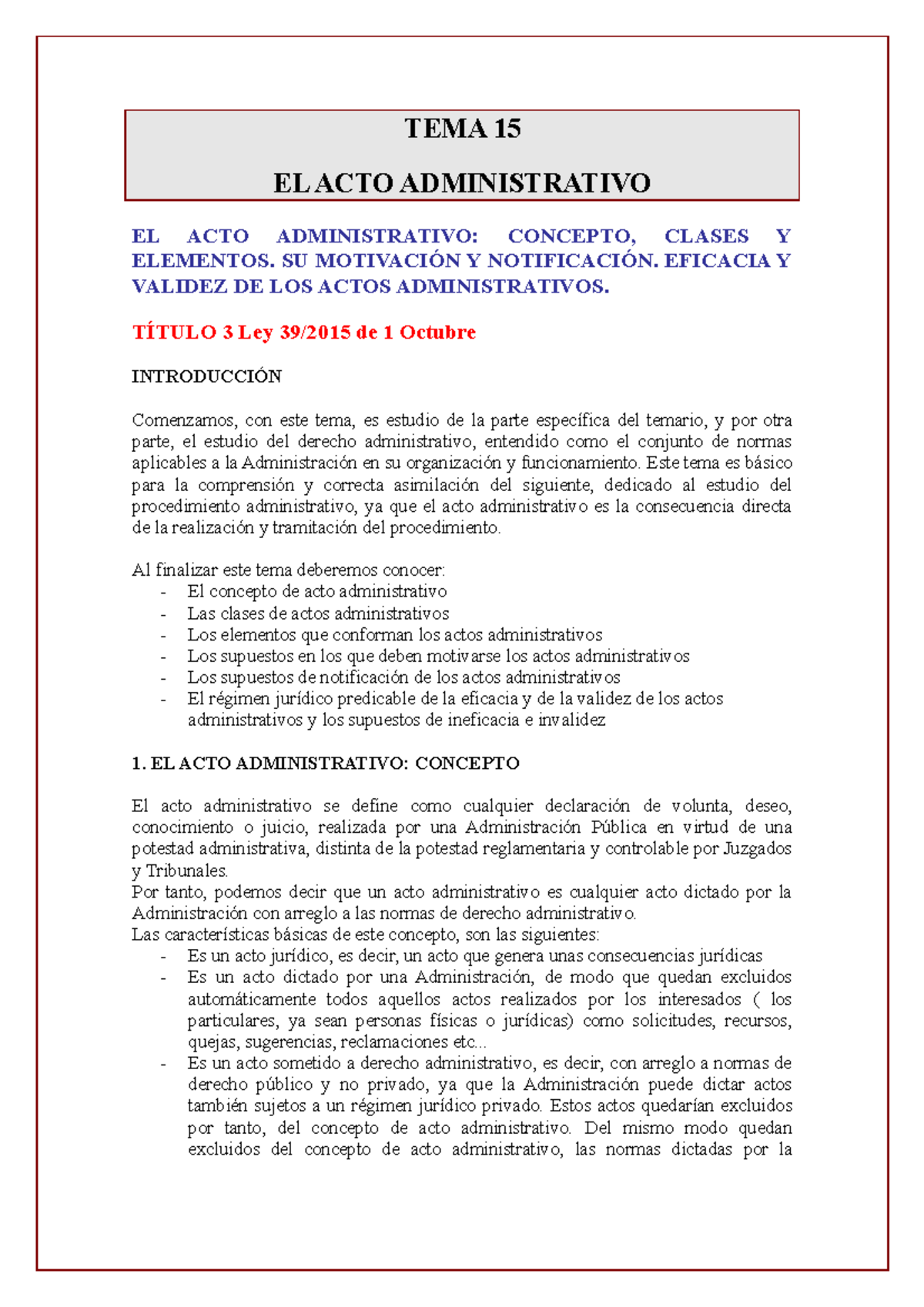 TEMA 15 EL ACTO Administrativo - TEMA 15 EL ACTO ADMINISTRATIVO EL ACTO ...