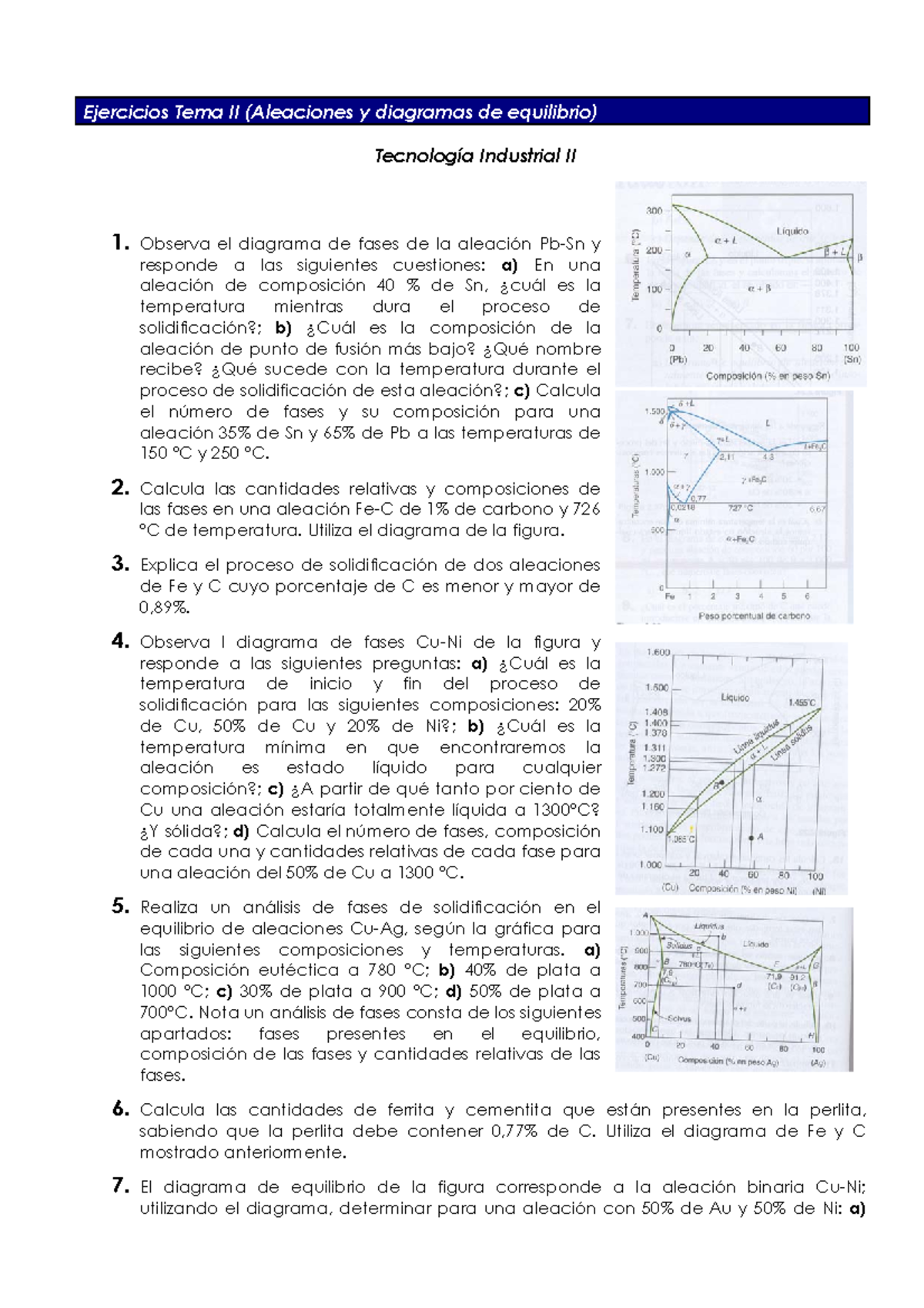 Problemas 20 Diagramas Fases - Ejercicios Tema II (Aleaciones y ...